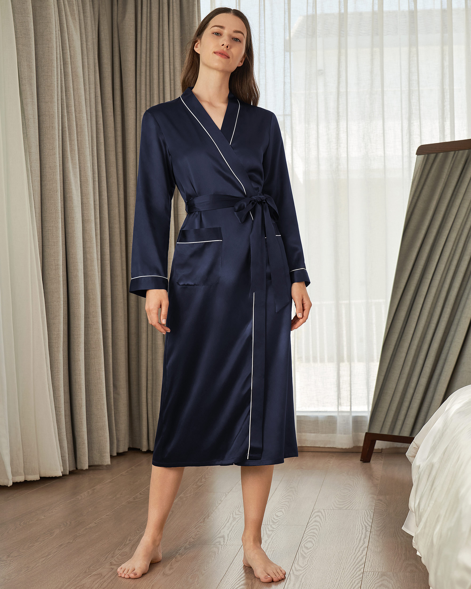 22 Momme Contra Trim And Full Length Silk Robe