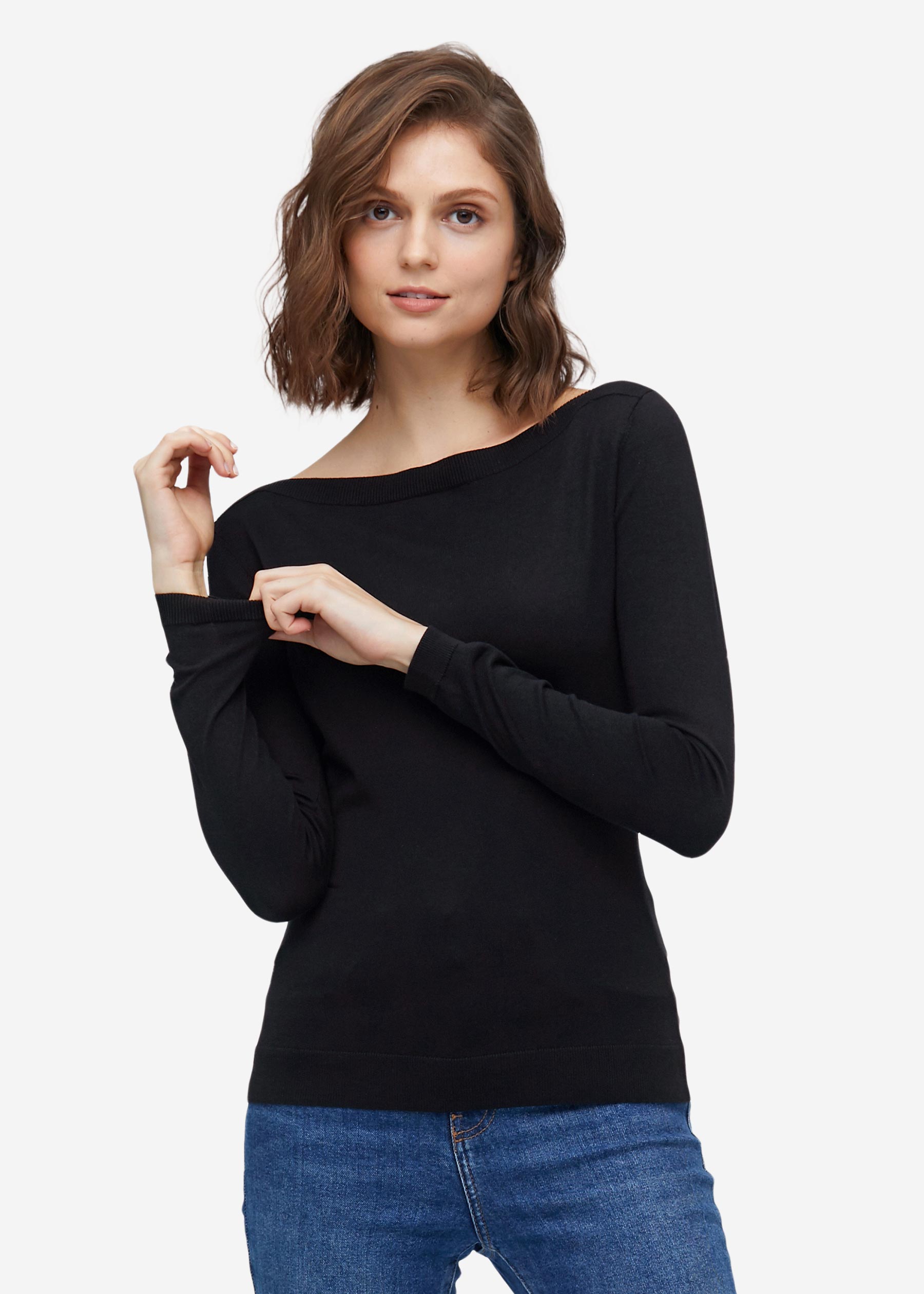 Clearance Elegant Boat Neck Long Sleeve Silk Knitted Tee S