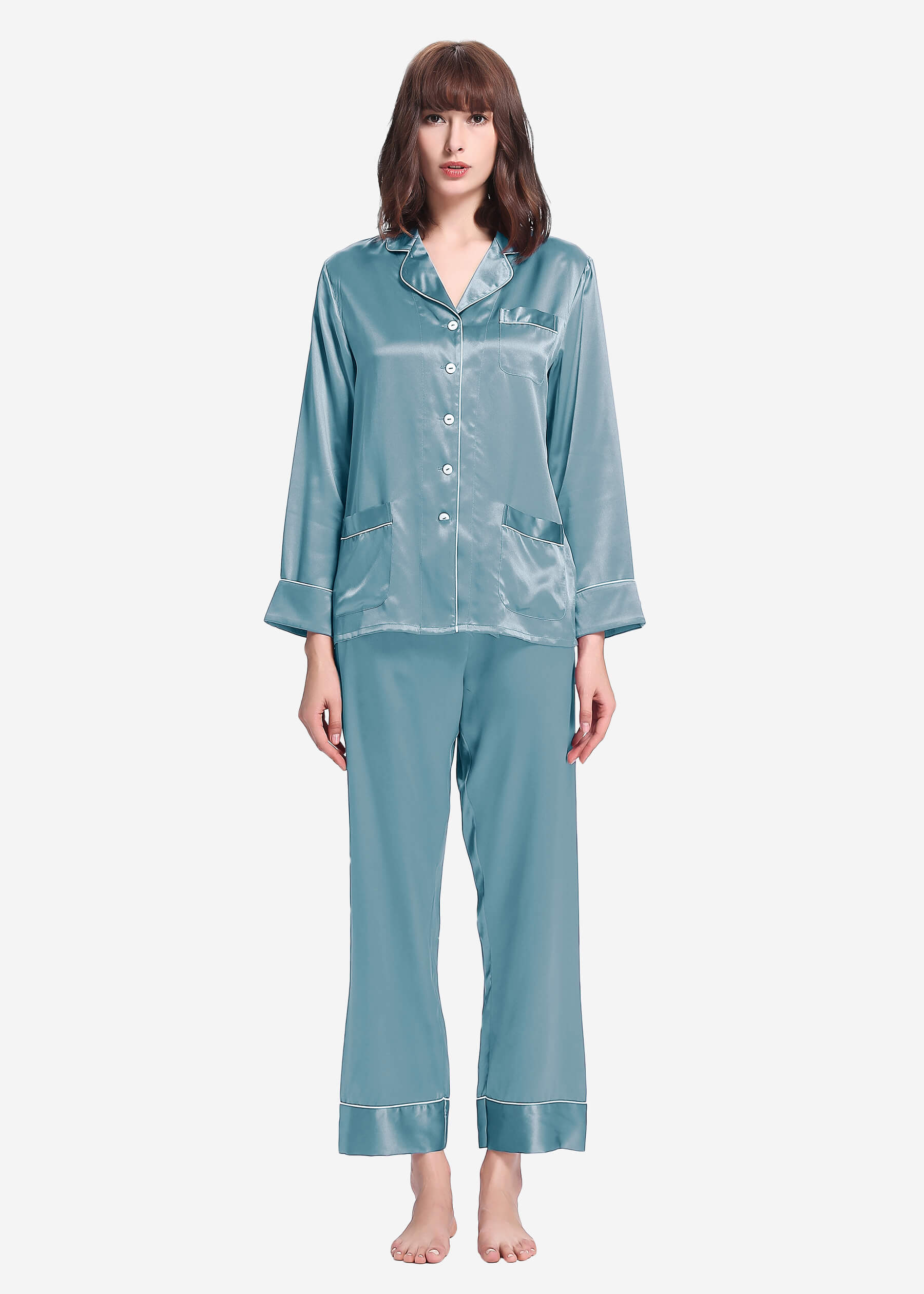 Clearance 22 Momme Chic Trimmed Silk Pajamas Set XS