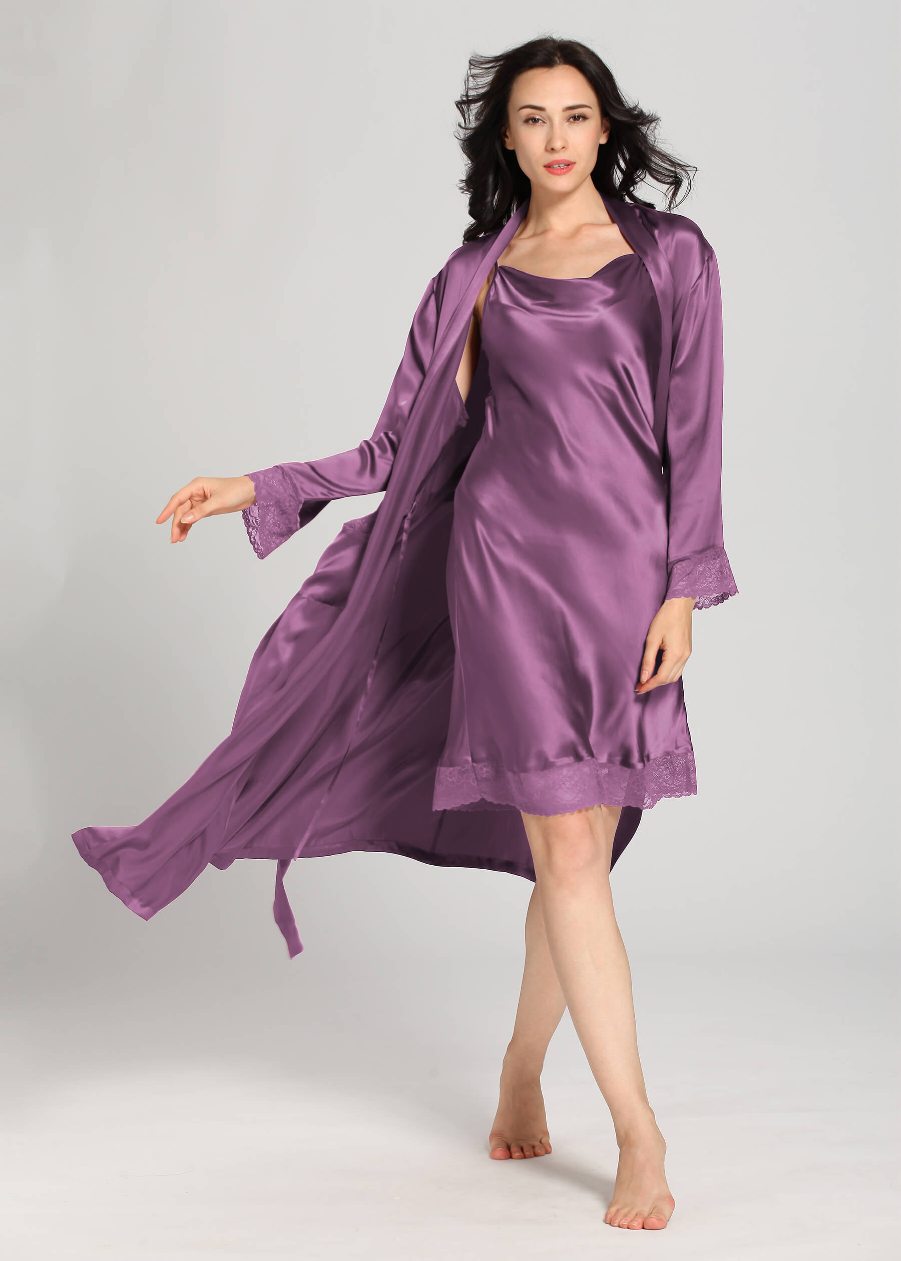 Long silk nightgown 2024 and robe set