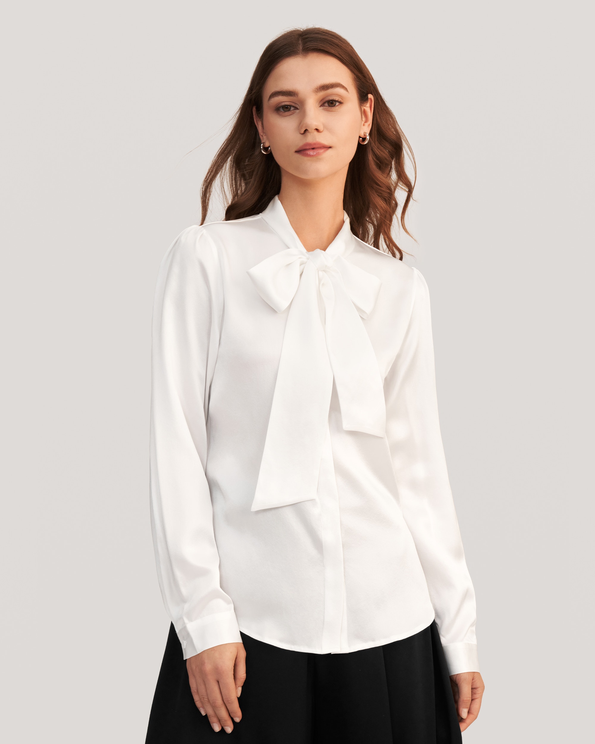 ladies white tie neck blouses