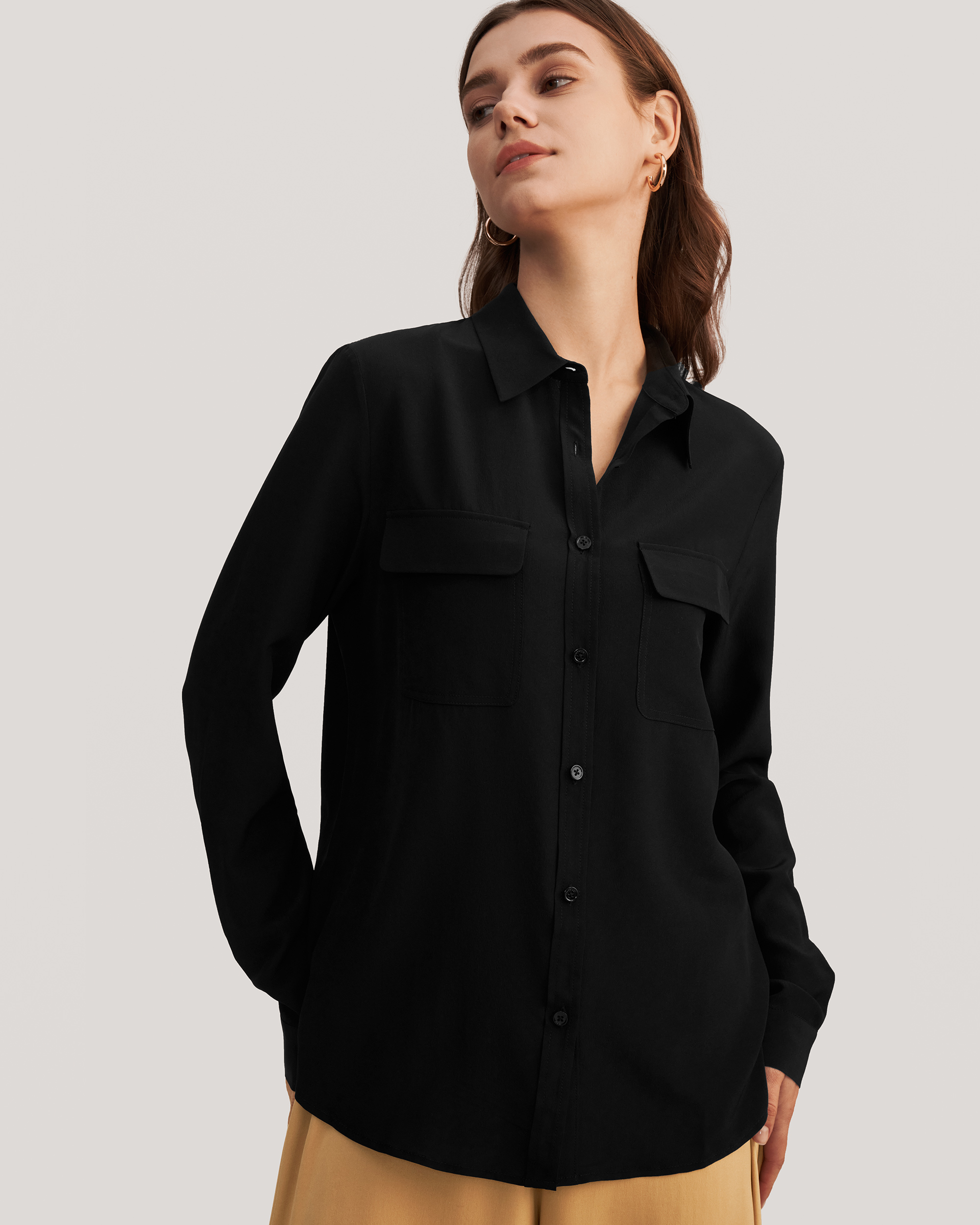 Basic Box Pleated Silk Shirt