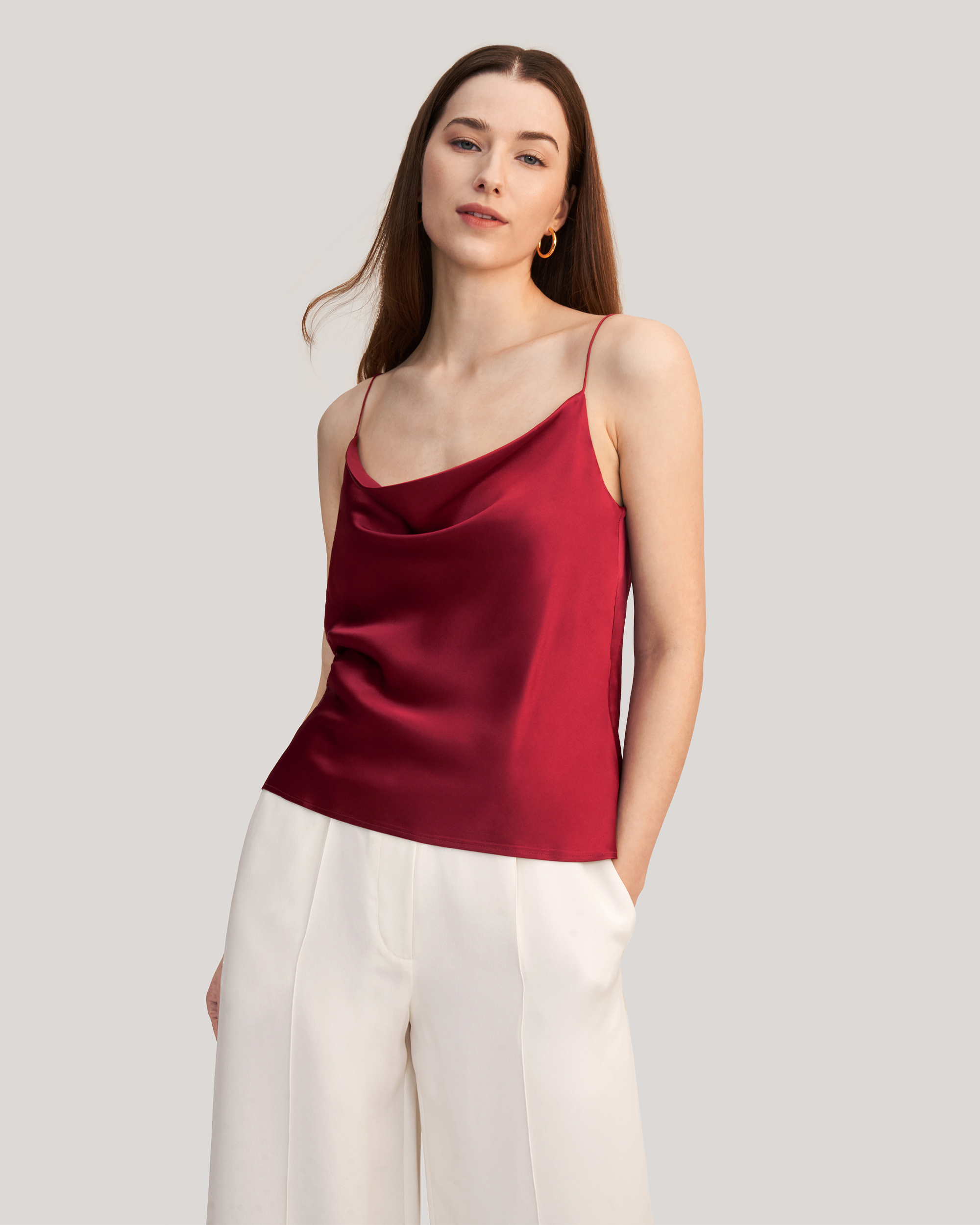 Red silk shop cami top