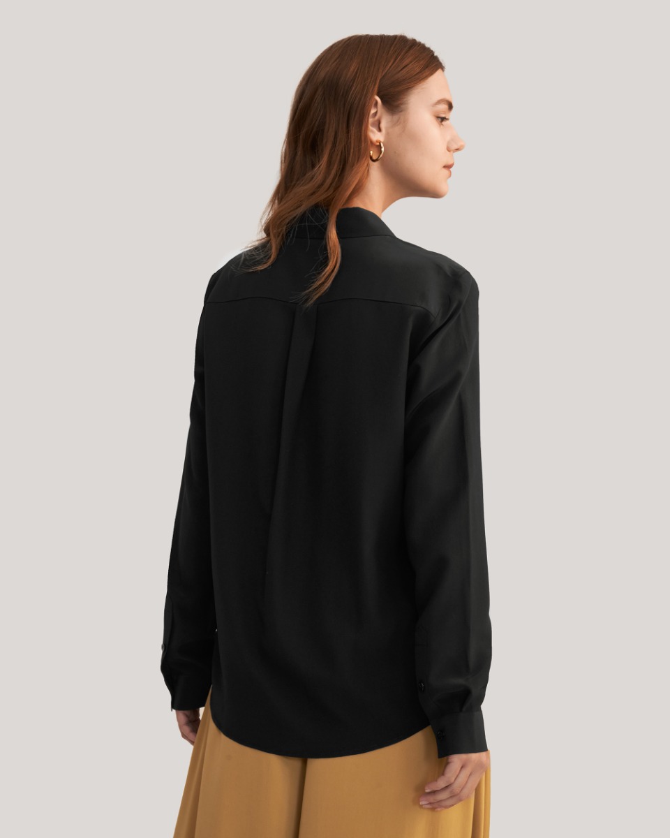 Basic Box Pleated Silk Shirt