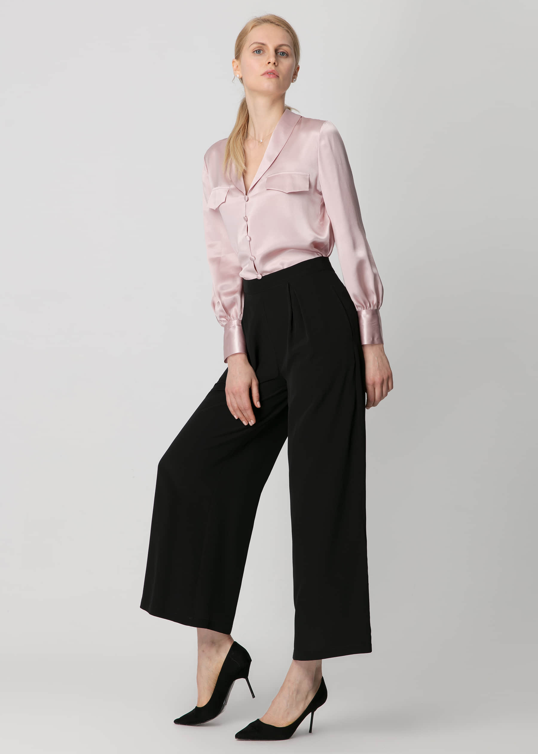 Clearance Smooth Silk Wide Leg Cropped Pants 29