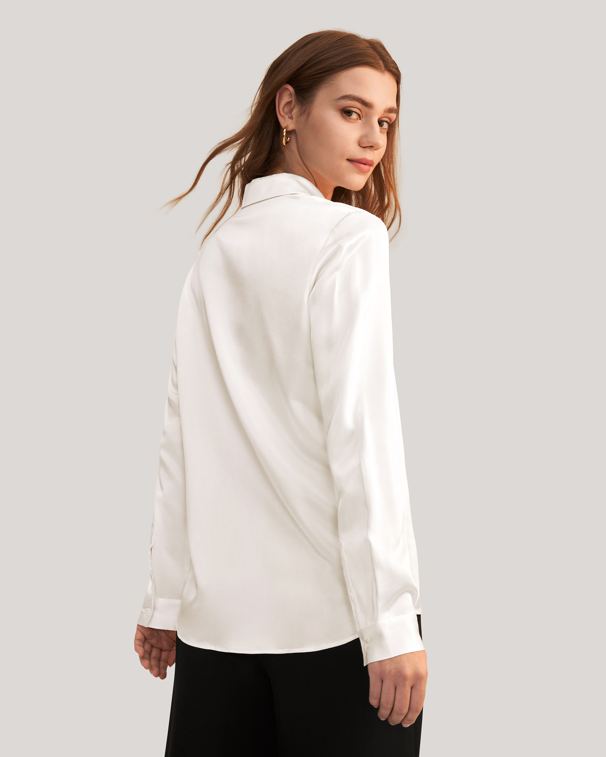 Basic Concealed Placket women Silk Shirt