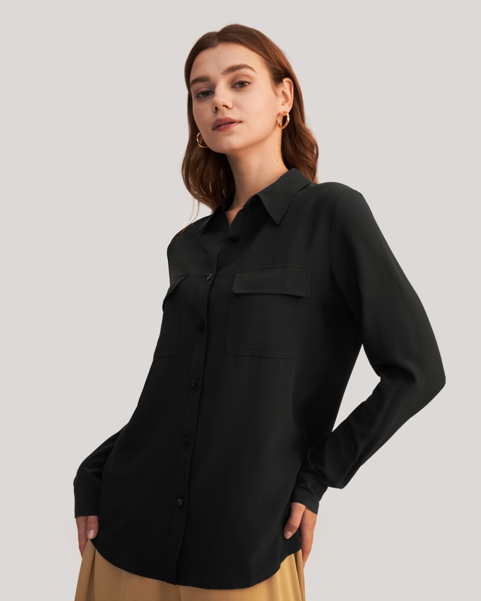 Basic Box Pleated Silk Shirt