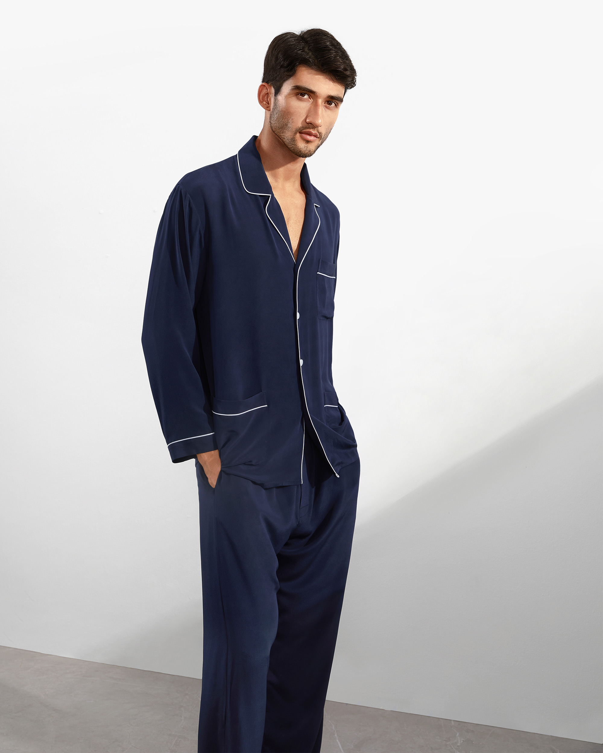 Navy blue silk discount pajamas