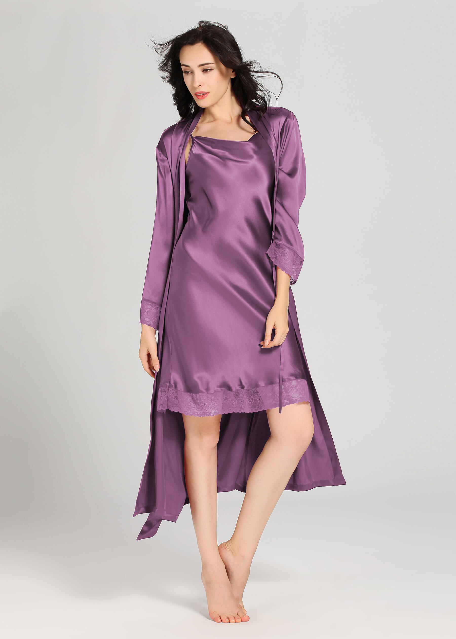 Long satin nightgown discount and robe set