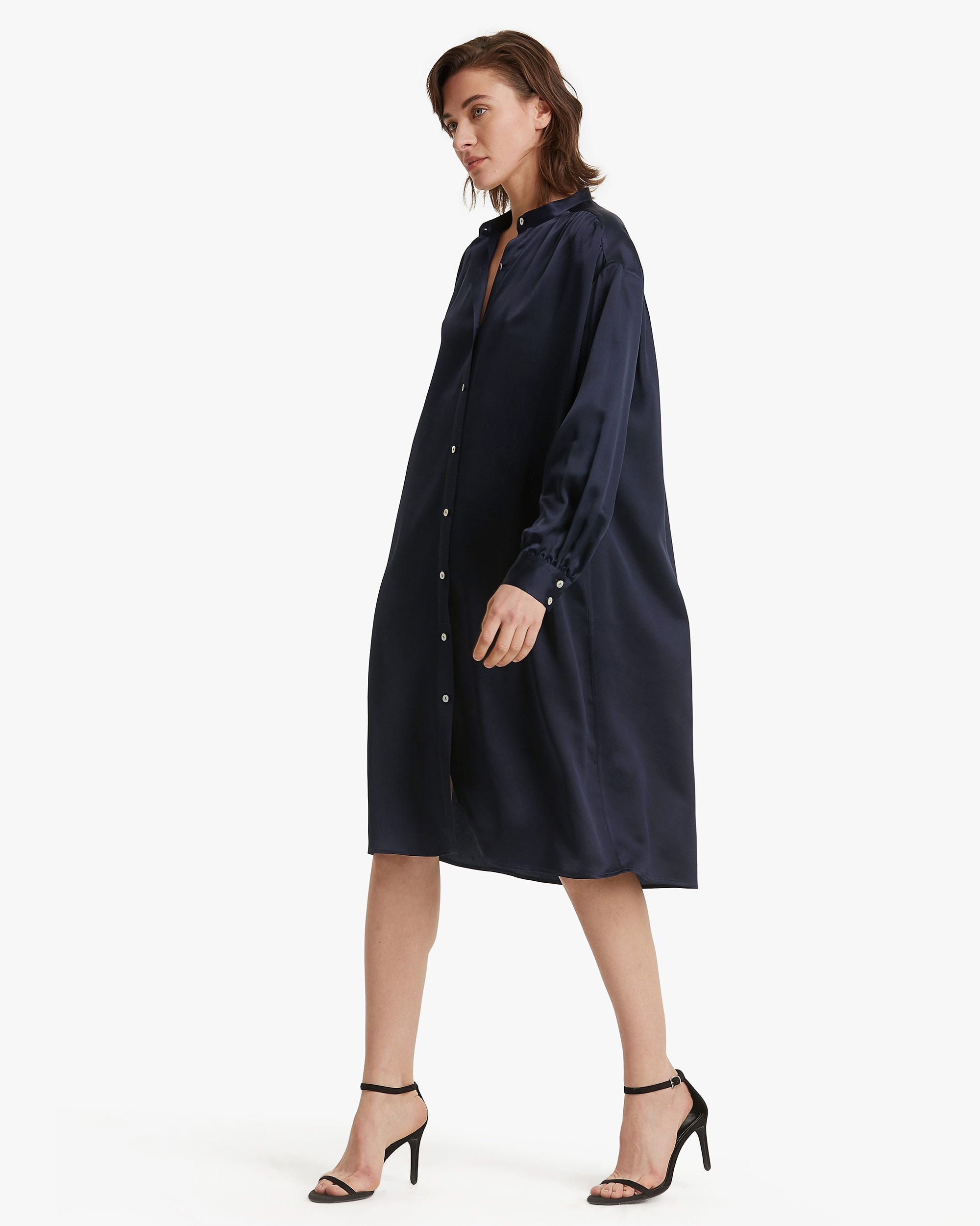 Navy silk shirt outlet dress