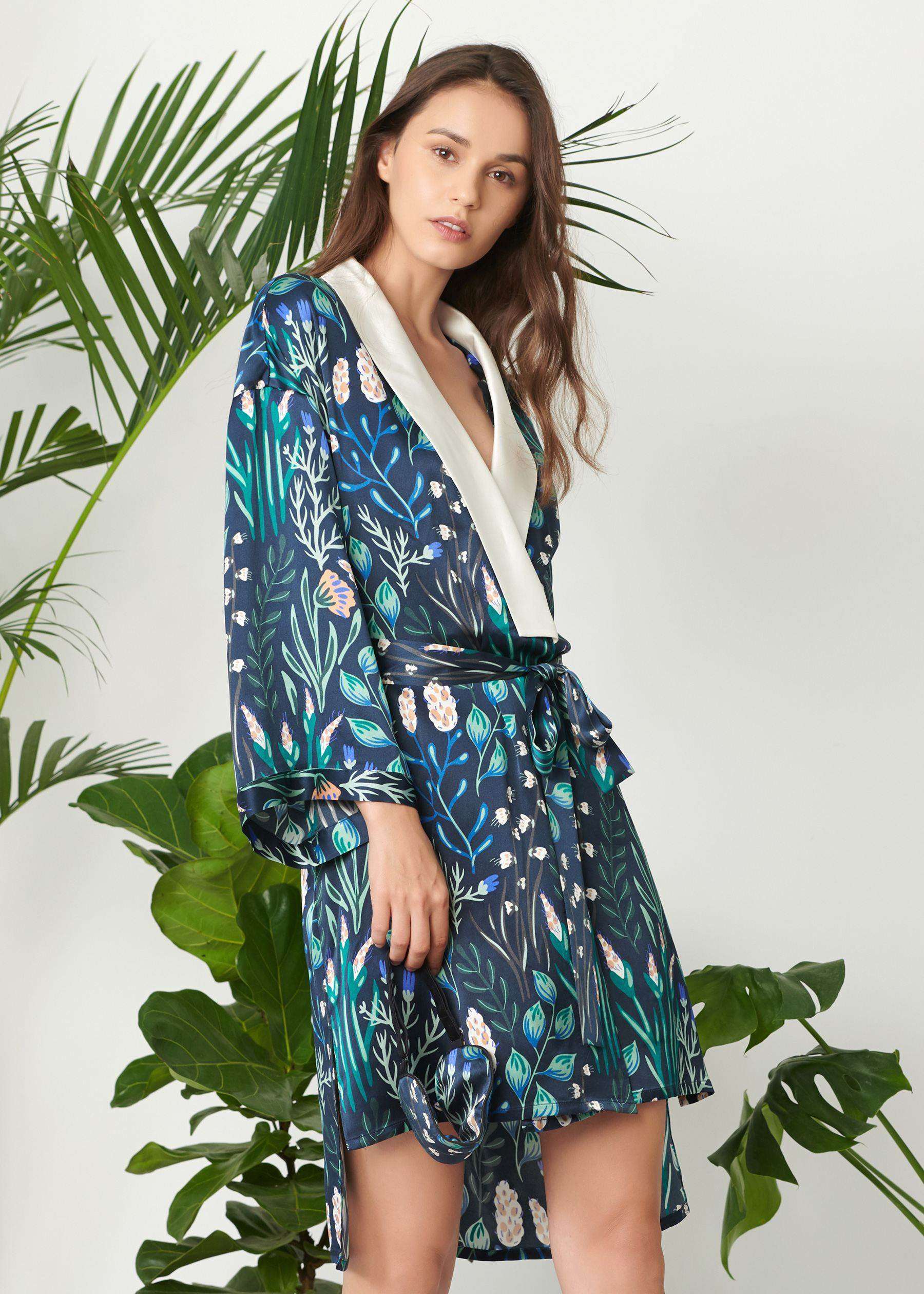 Floral silk outlet robe