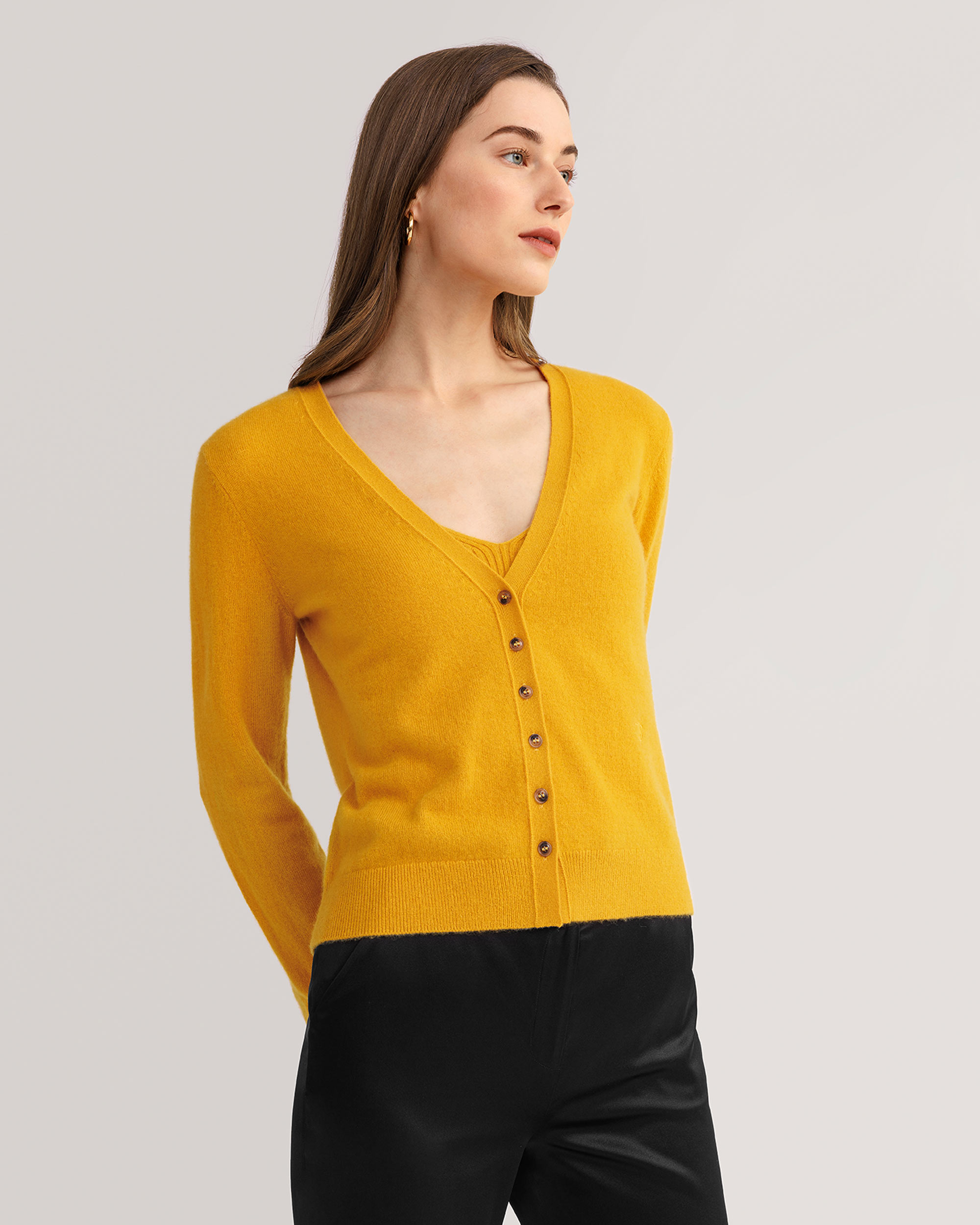 PAULA V-neck cashmere cardi-coat - Yellow