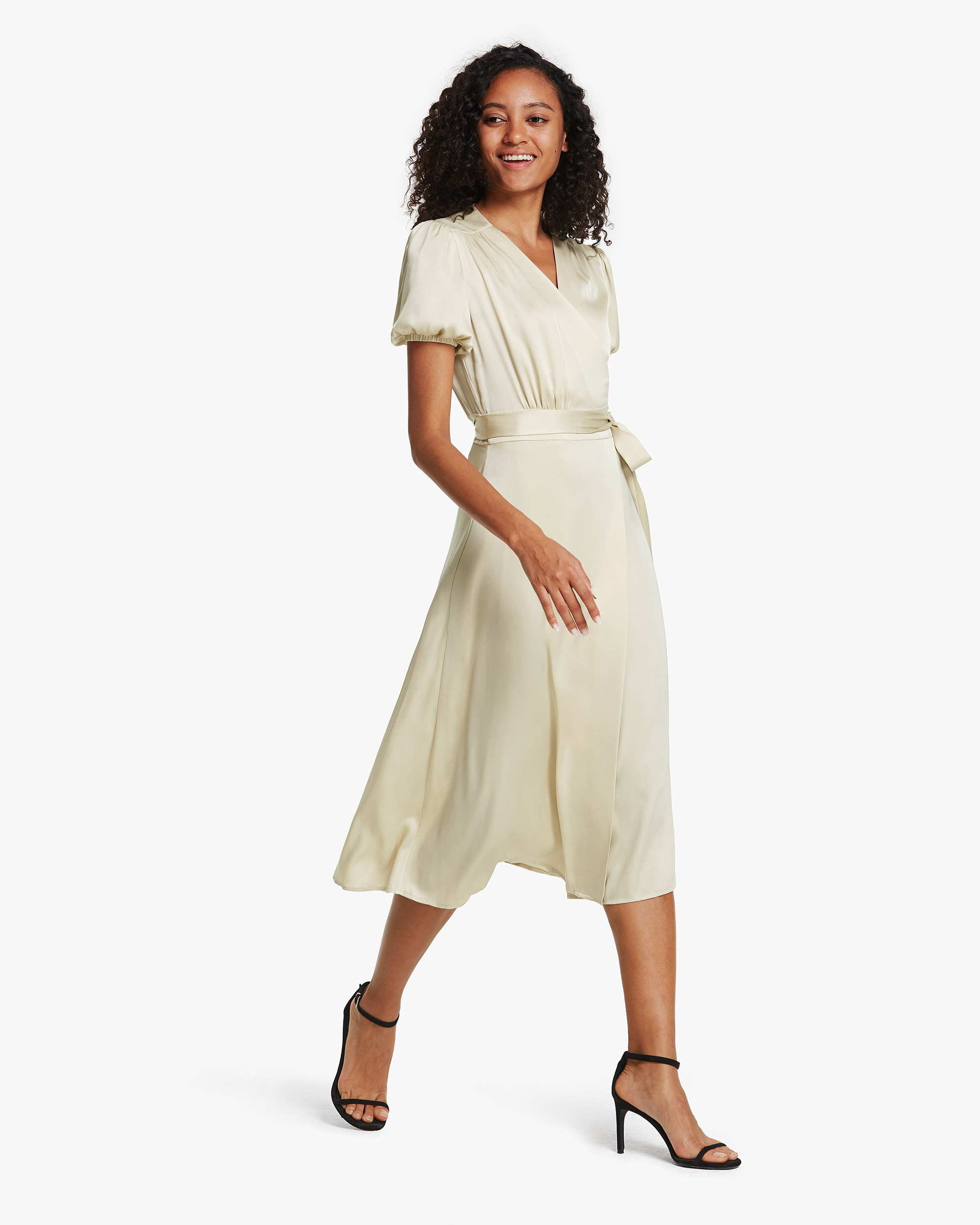 Cream wrap 2025 dress with sleeves