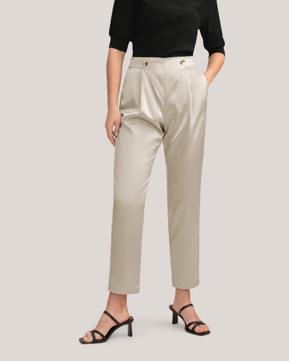 Women Elegant Elastic Waist Silk Pants