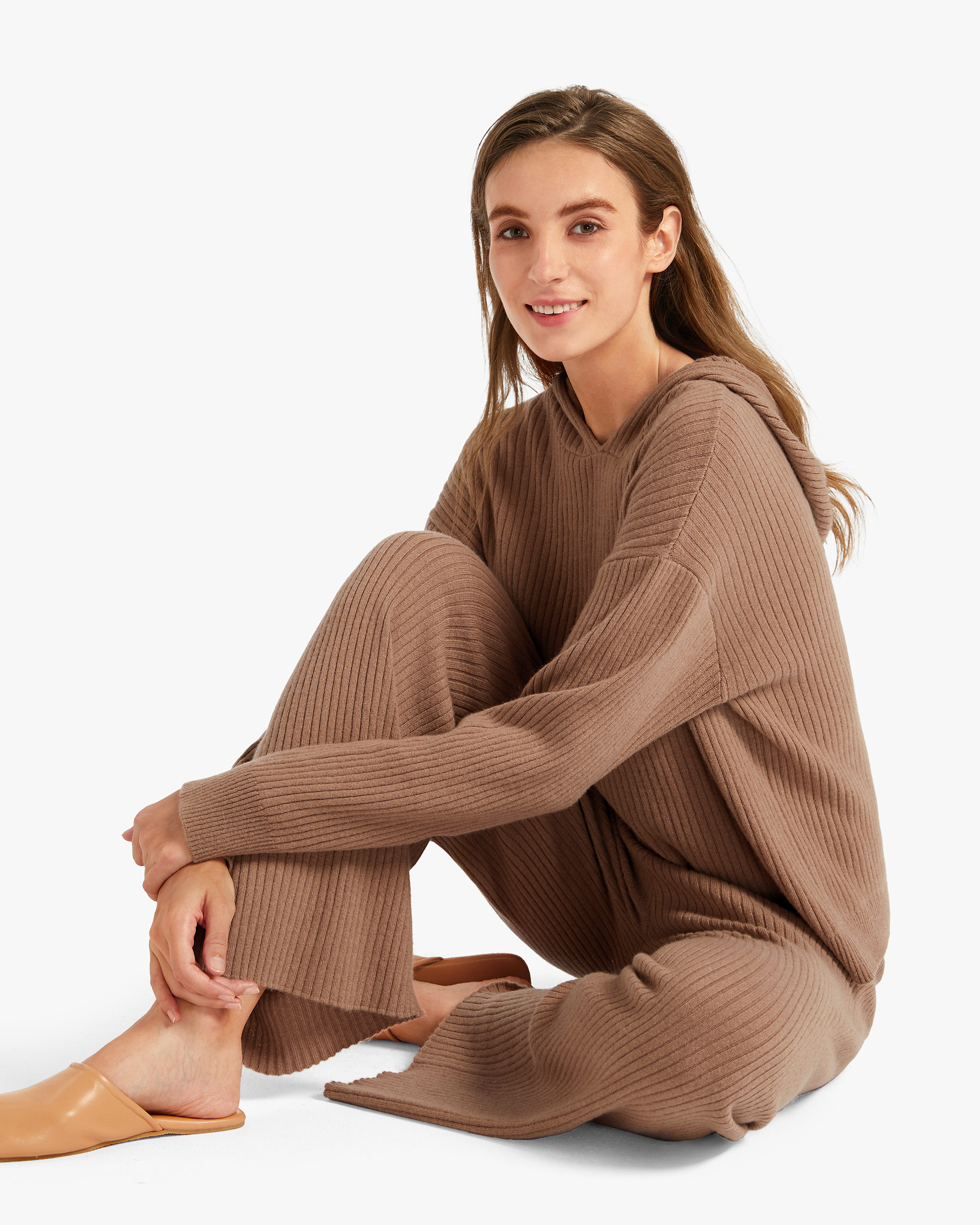 Ribbed Pure Cashmere Hoodie Set