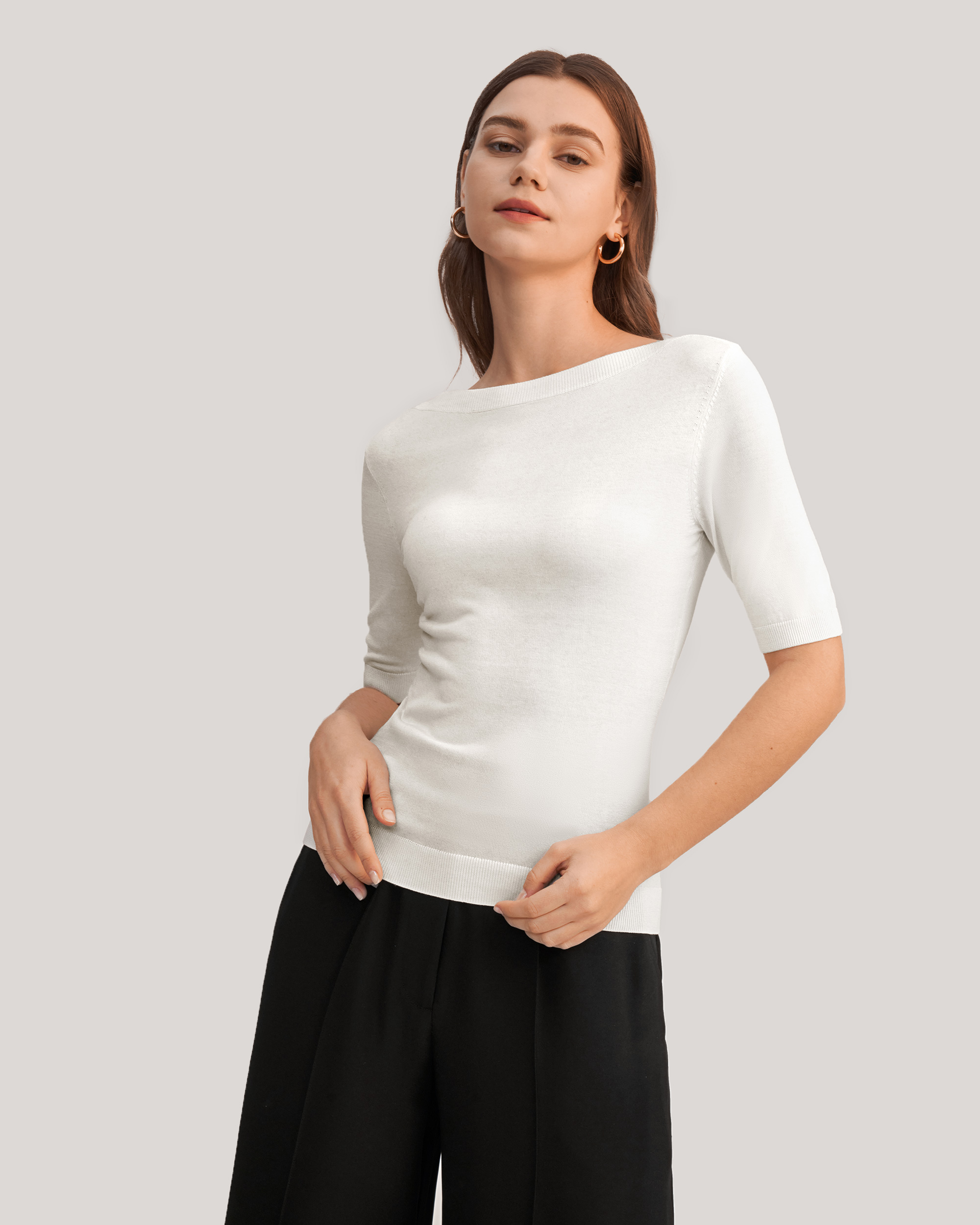 Versatile Boat Neckline Silk Knitted Tee