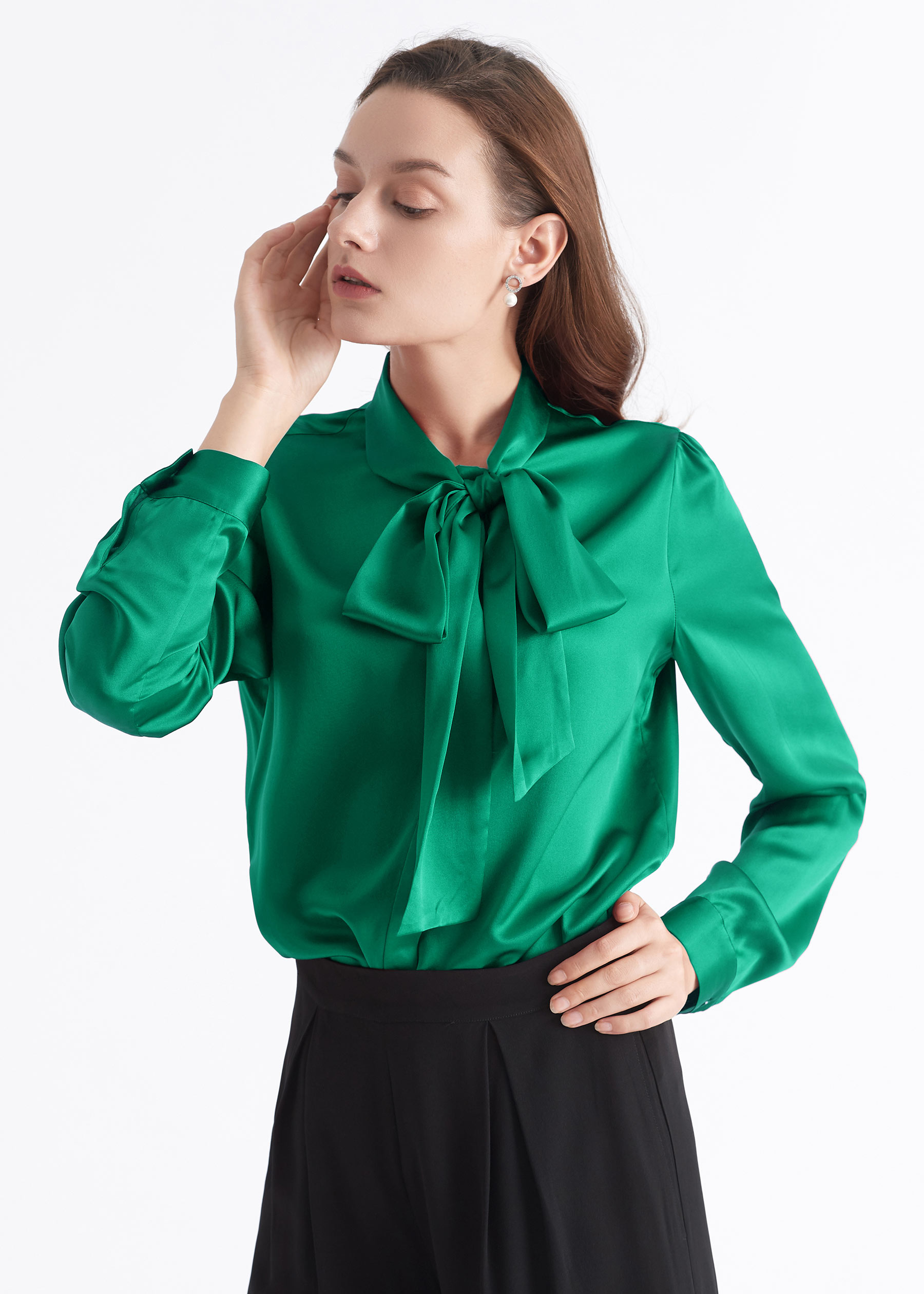 Clearance Bow-tie Neck Silk Blouse XXL