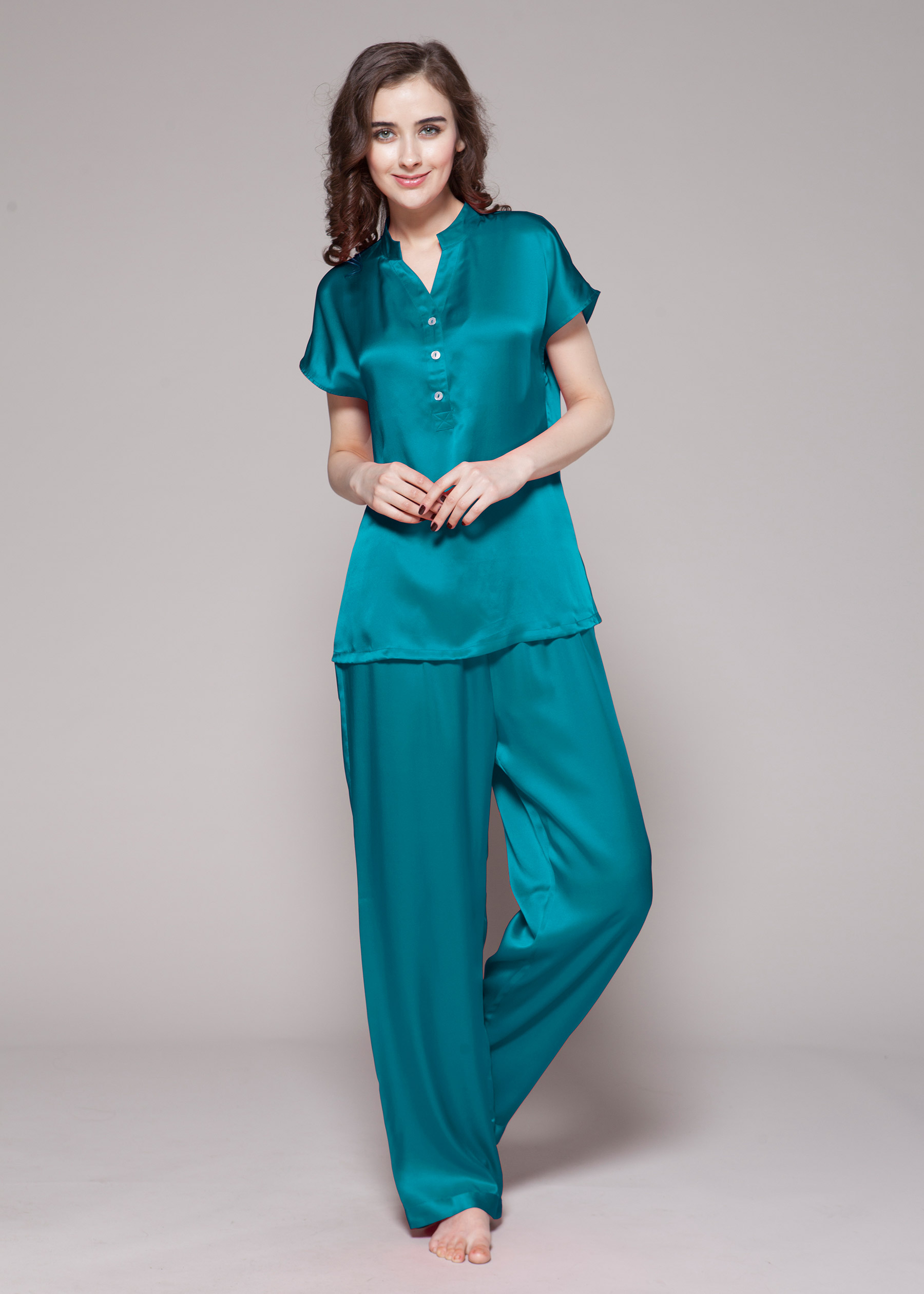 Designer Silk Pajama Short Sleeves Top Long Pants