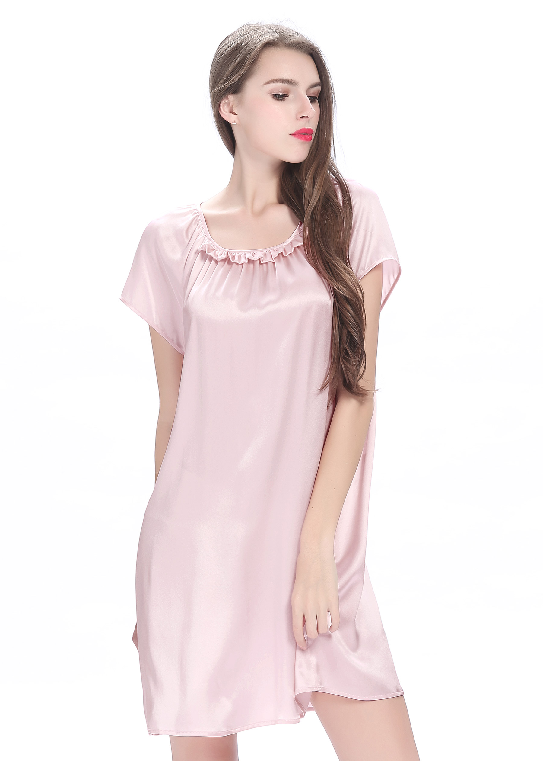 Gorgeous Short Sleeve Silk Nightgown Light Pink