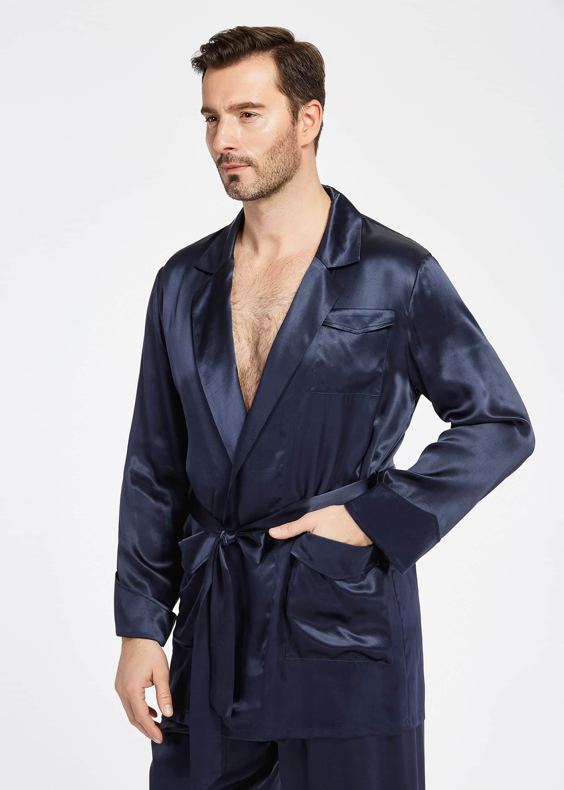 Mens silk 2025 pajamas with robe