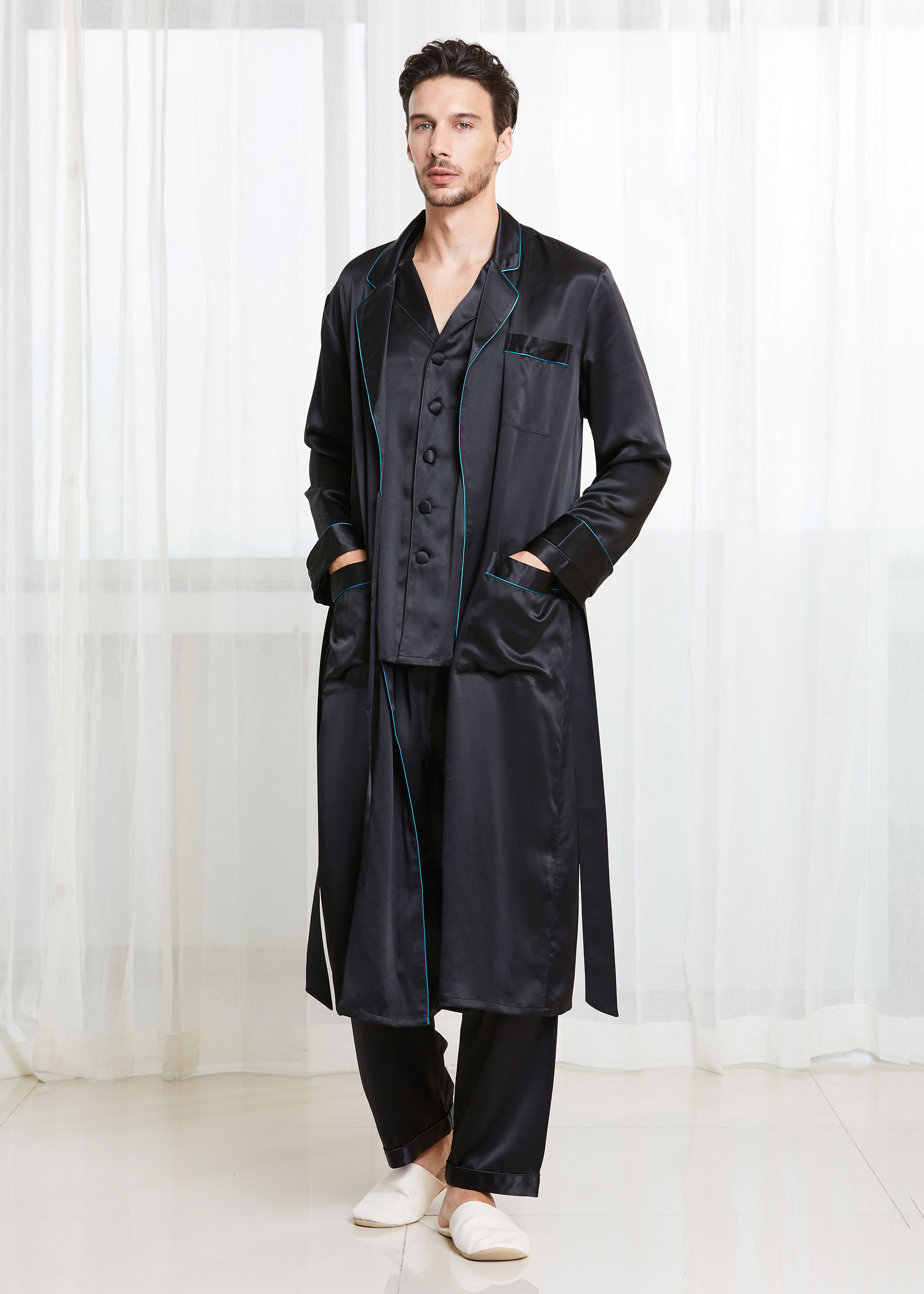 Mens silk pajamas with robe new arrivals