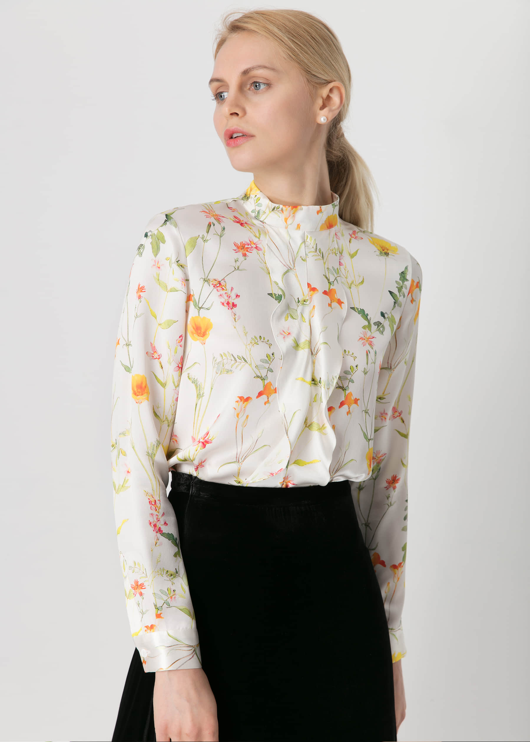 Silk Printed Blouse and Velvet Skirt Hot Sale On Lilysilk