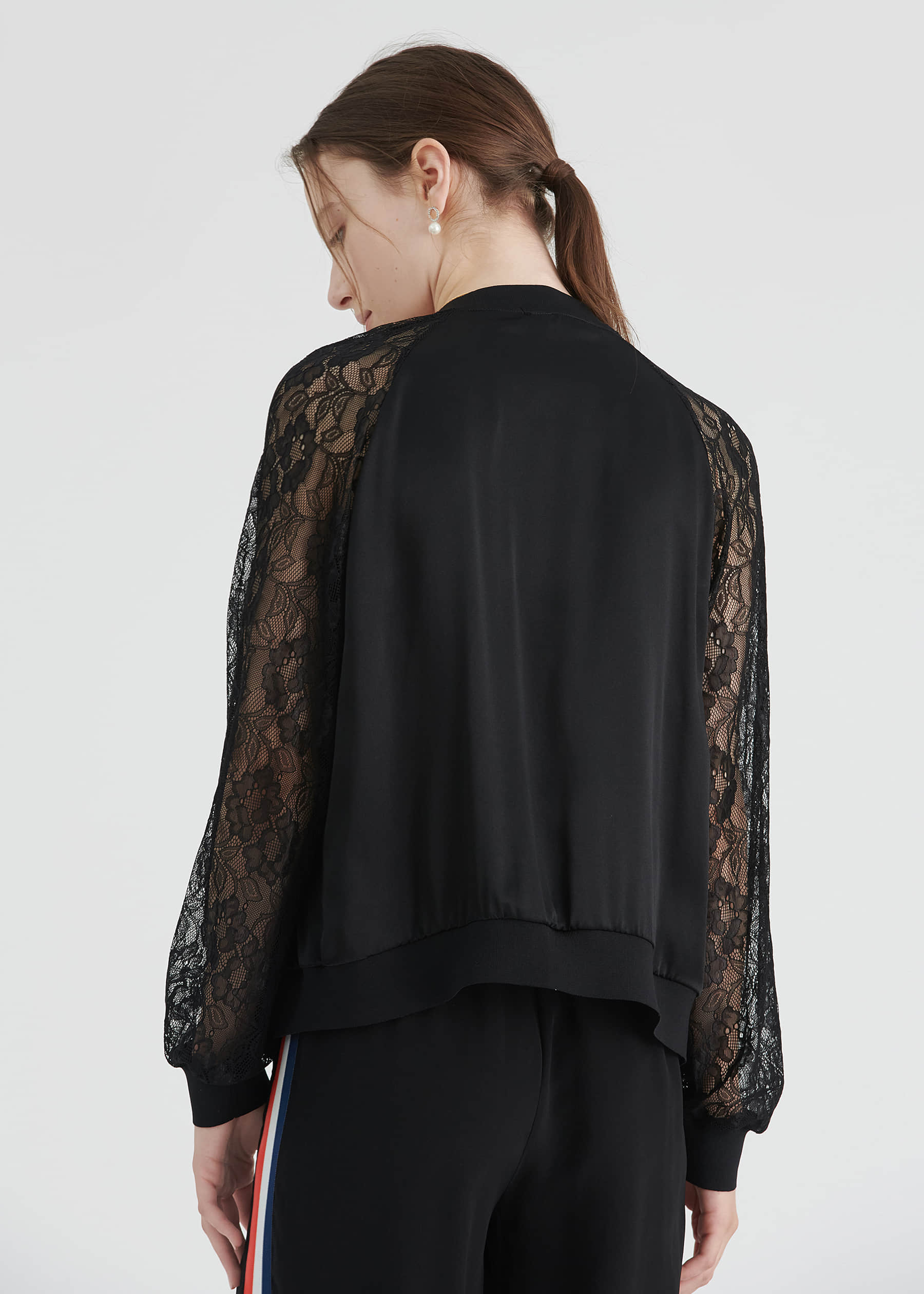 Lace bomber jacket clearance black