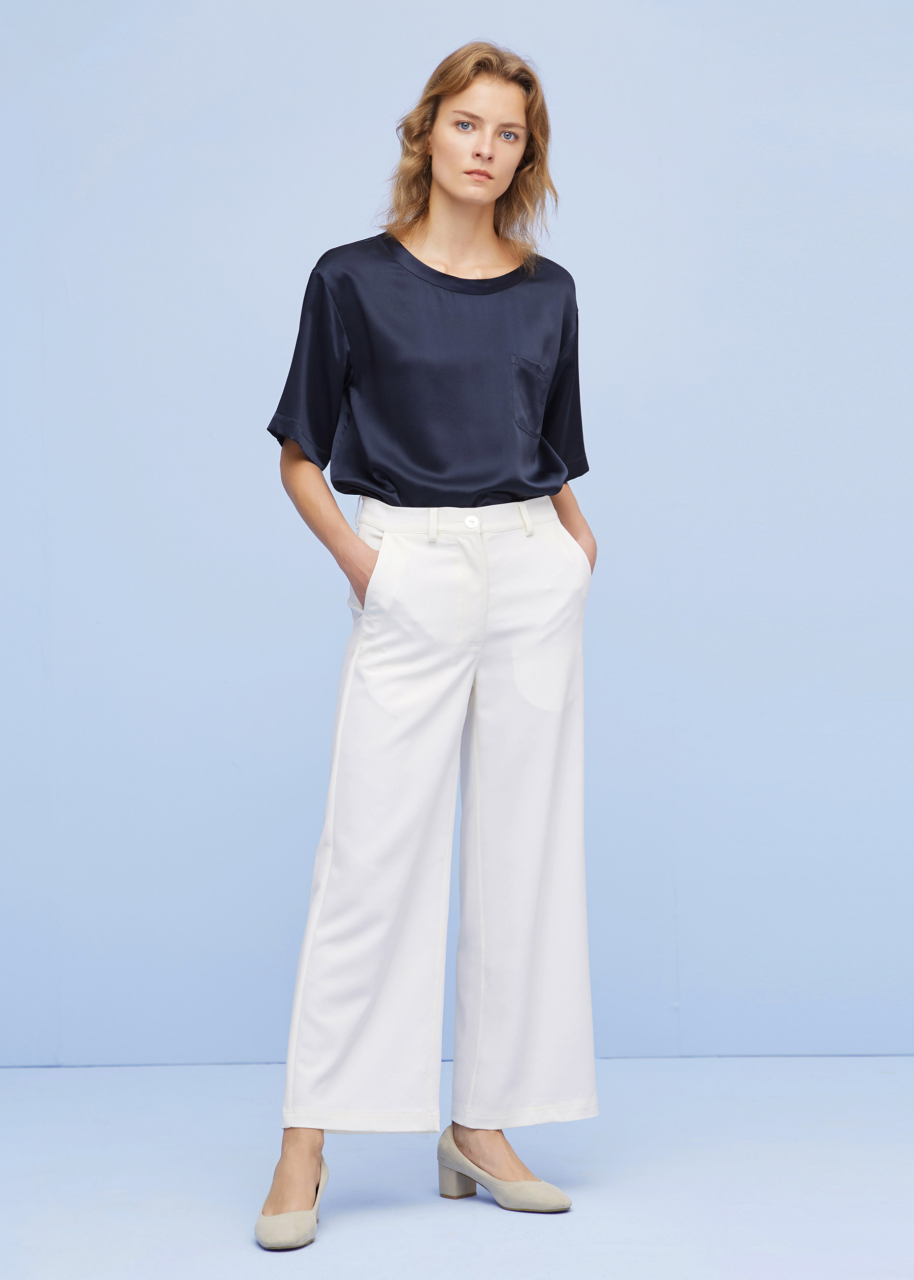 White silk shop wide leg trousers