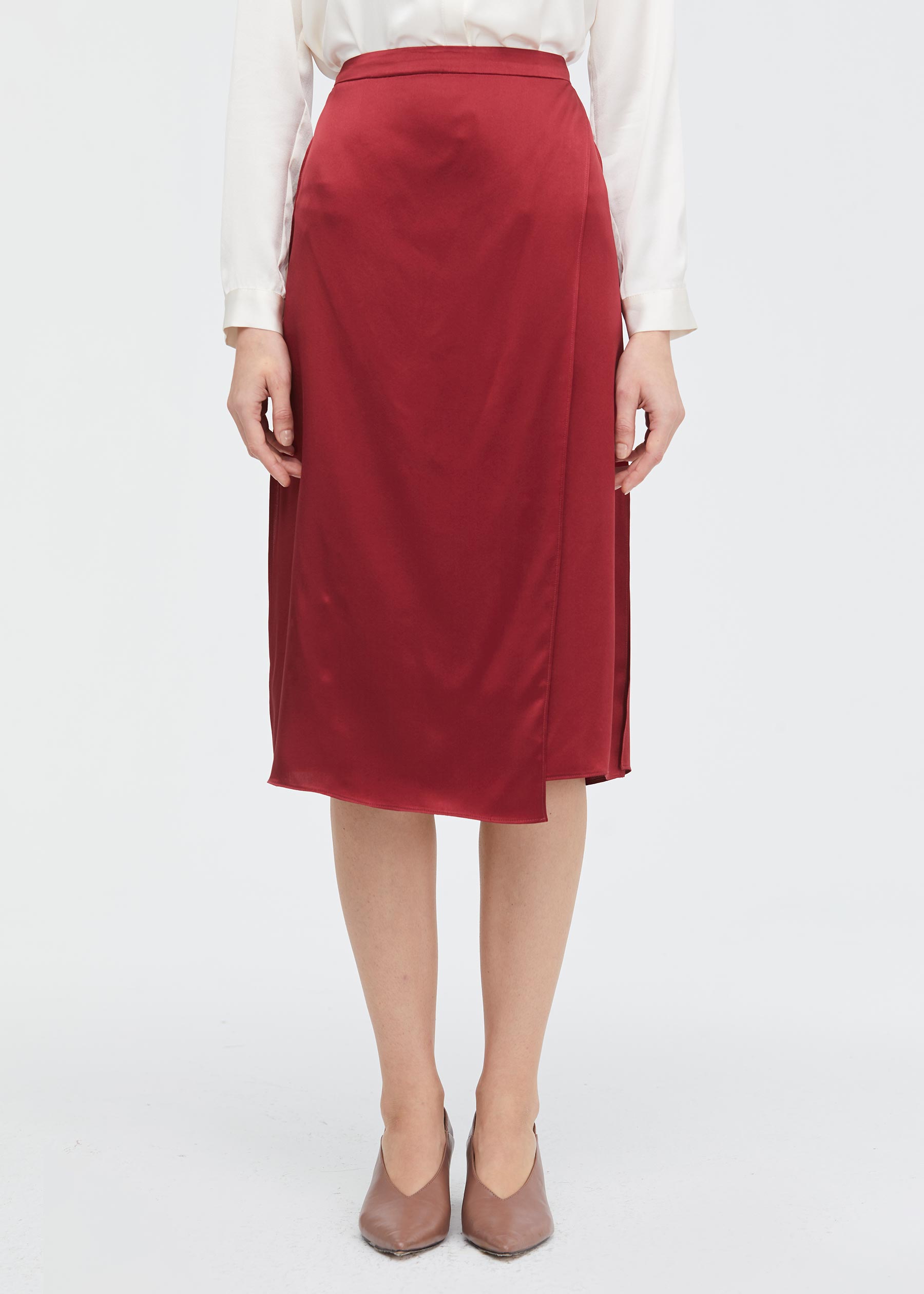 Vince drape panel silk midi clearance skirt