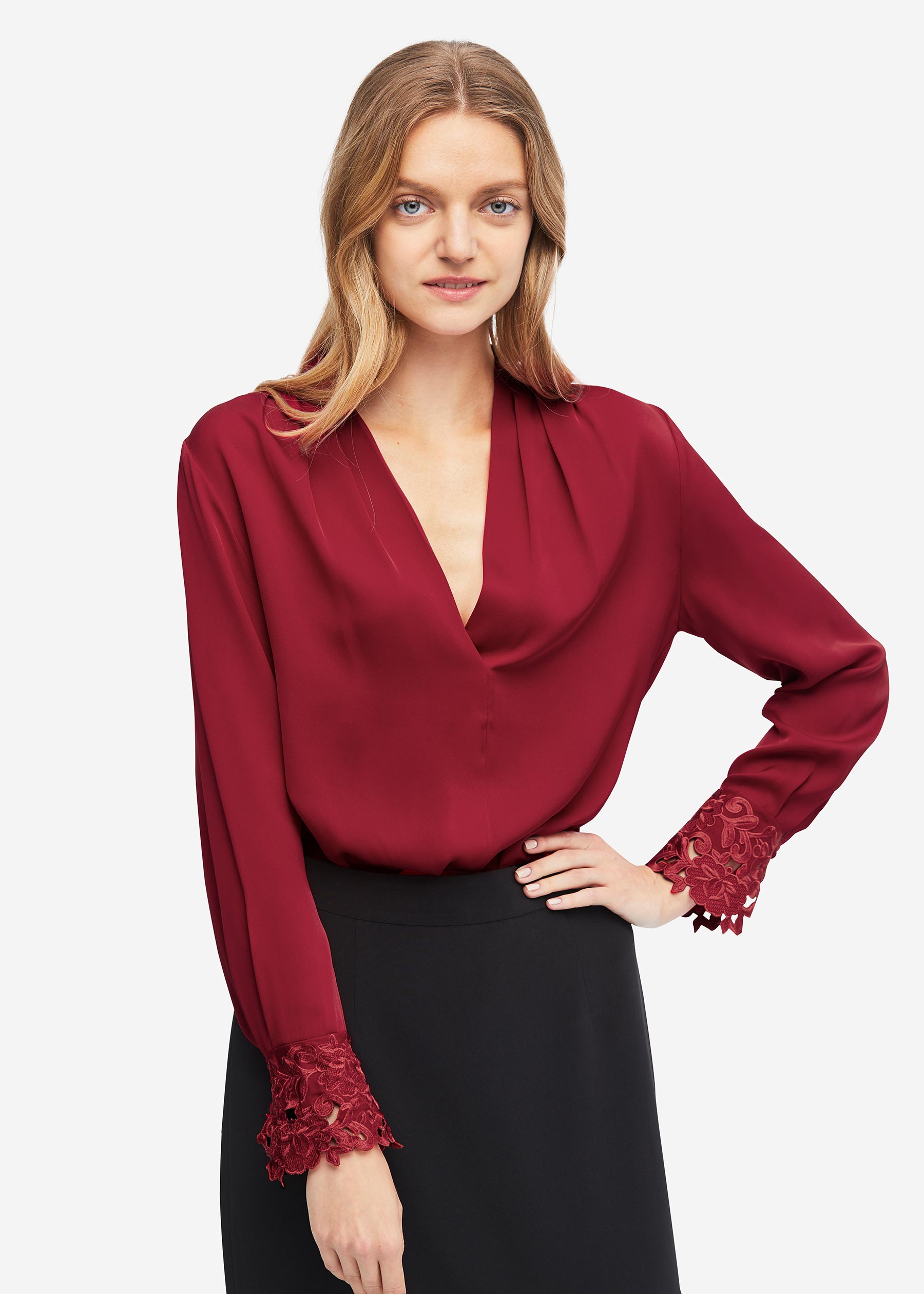 Elegant V Neck Silk Lace blouse