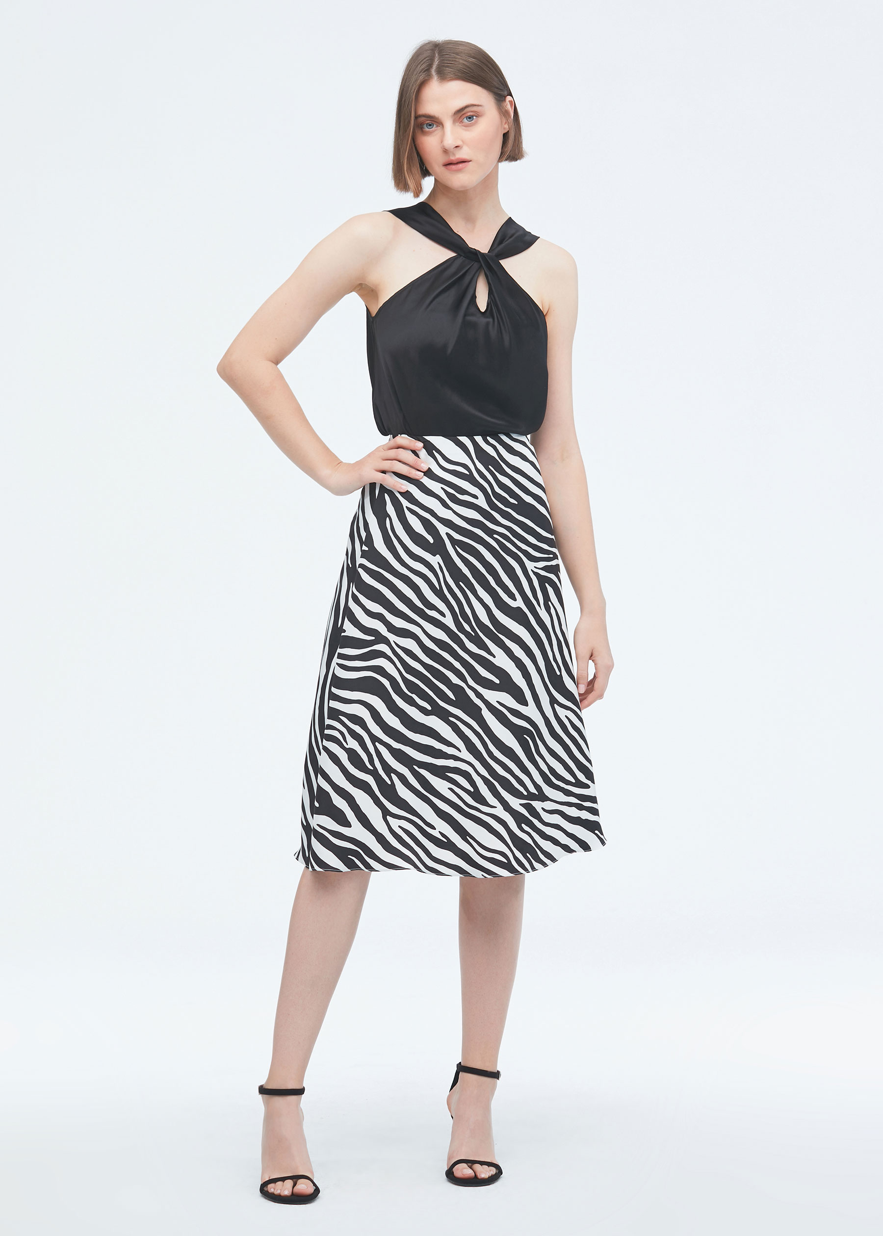 Zebra Print Silk Midi Skirt