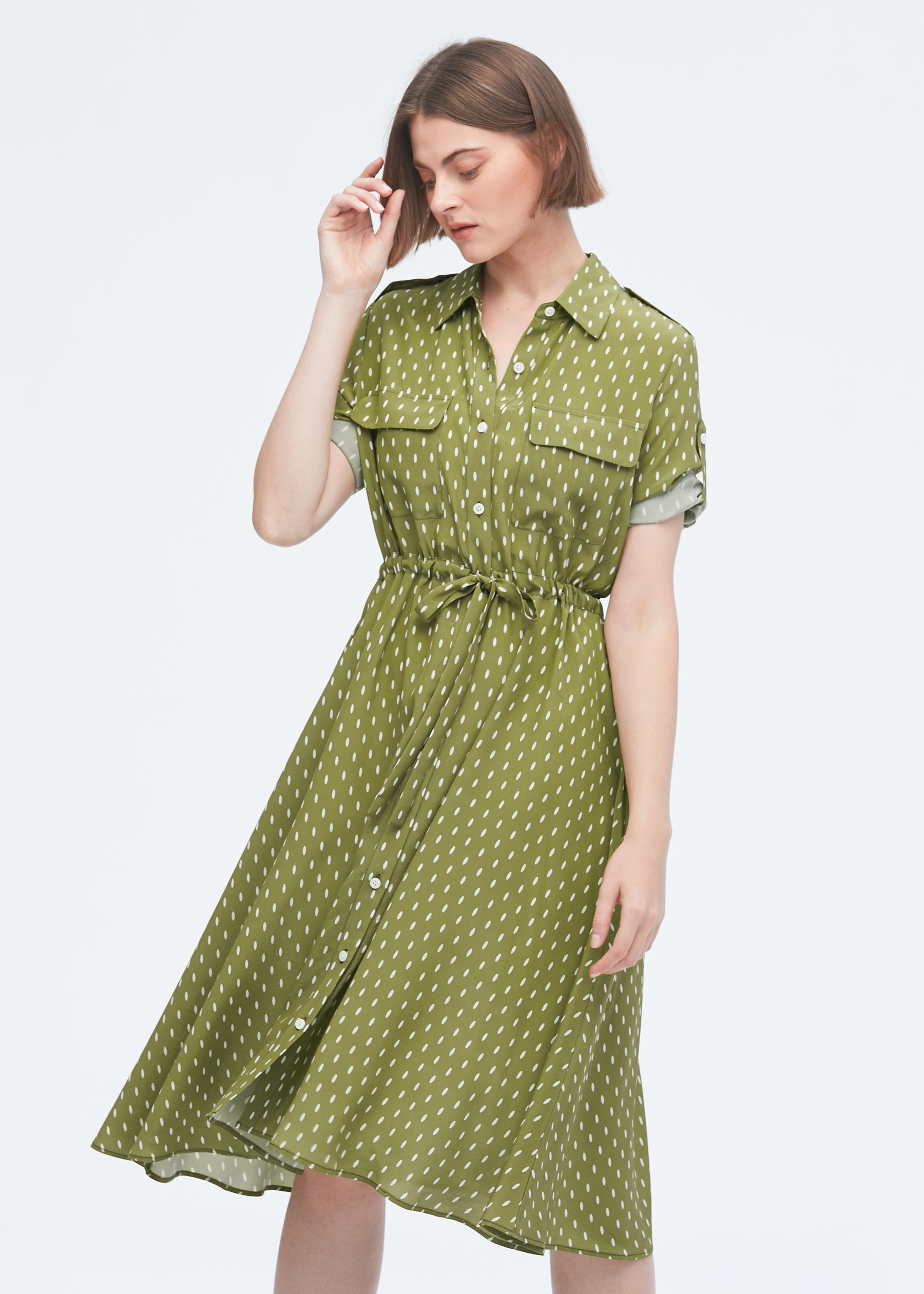 Polka dot midi shirt hot sale dress