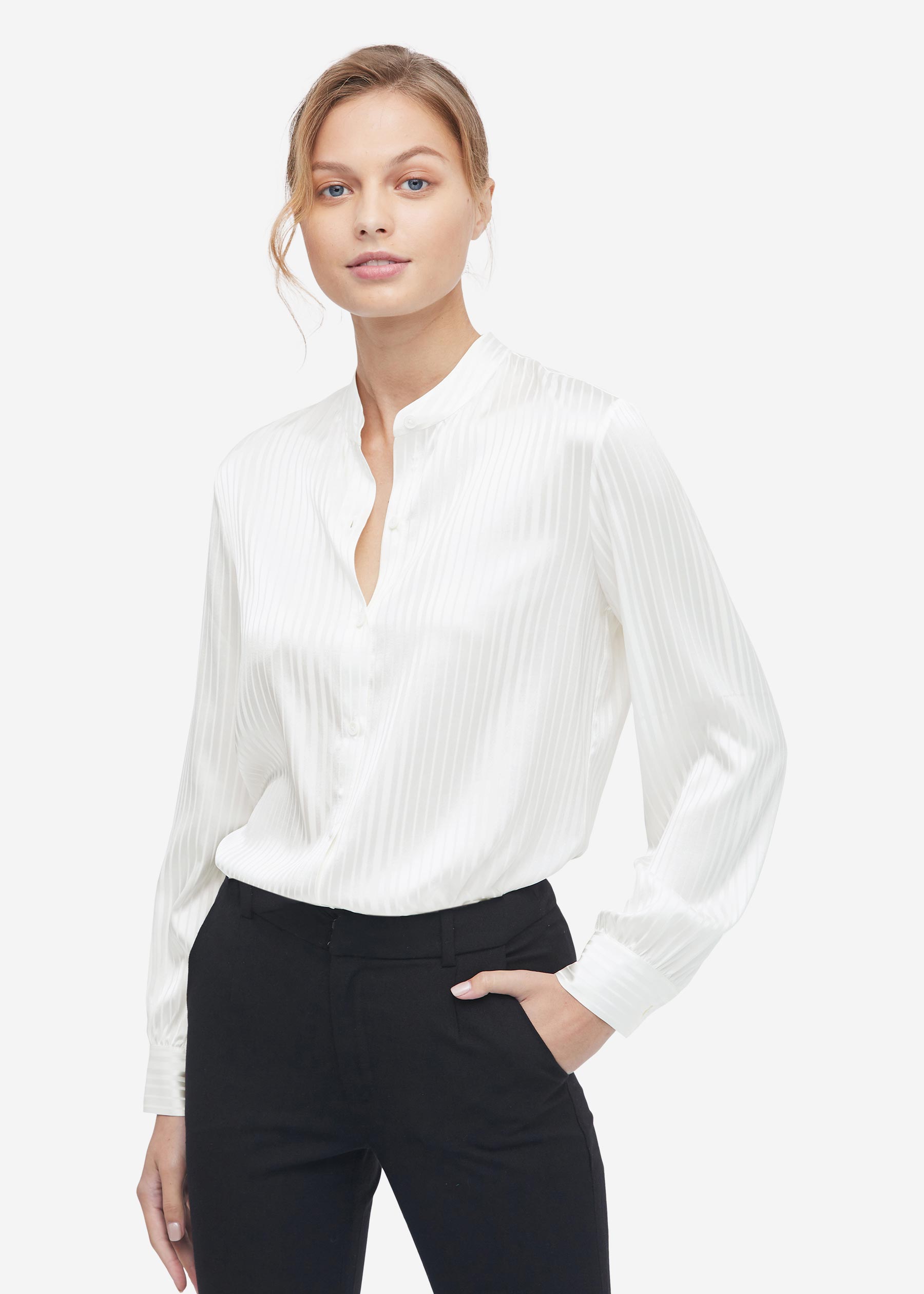 Romantic Stand Collar Silk Shirt