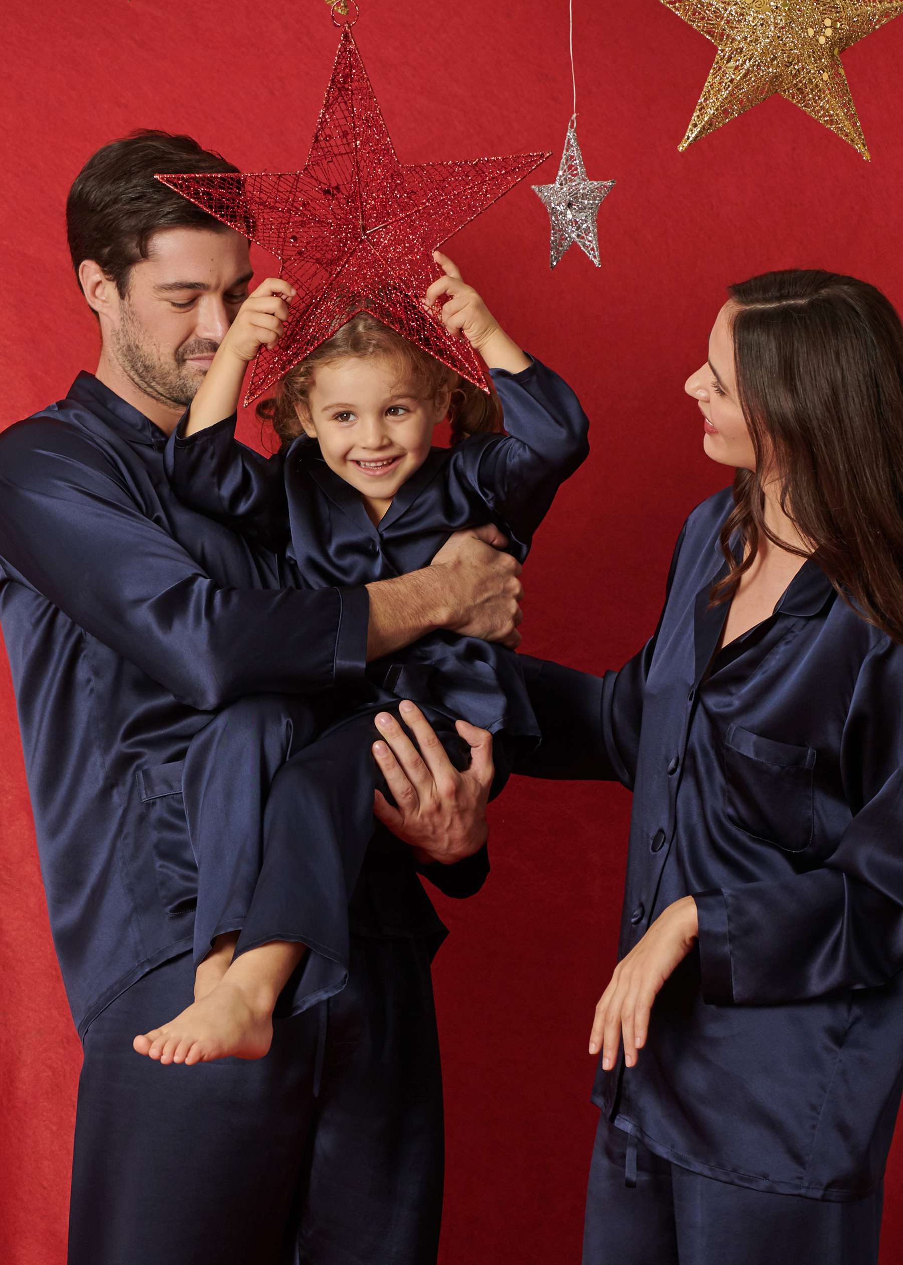 Red silk family pajamas hot sale