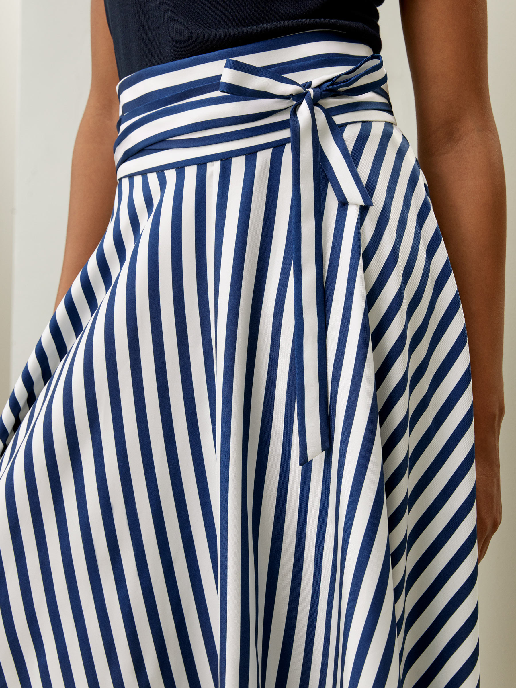 Silk Striped Midi Skirt