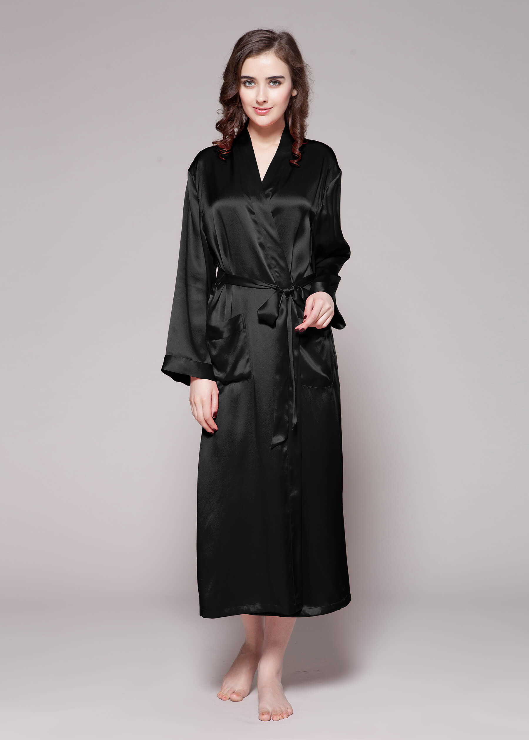 Black silk 2025 robe womens