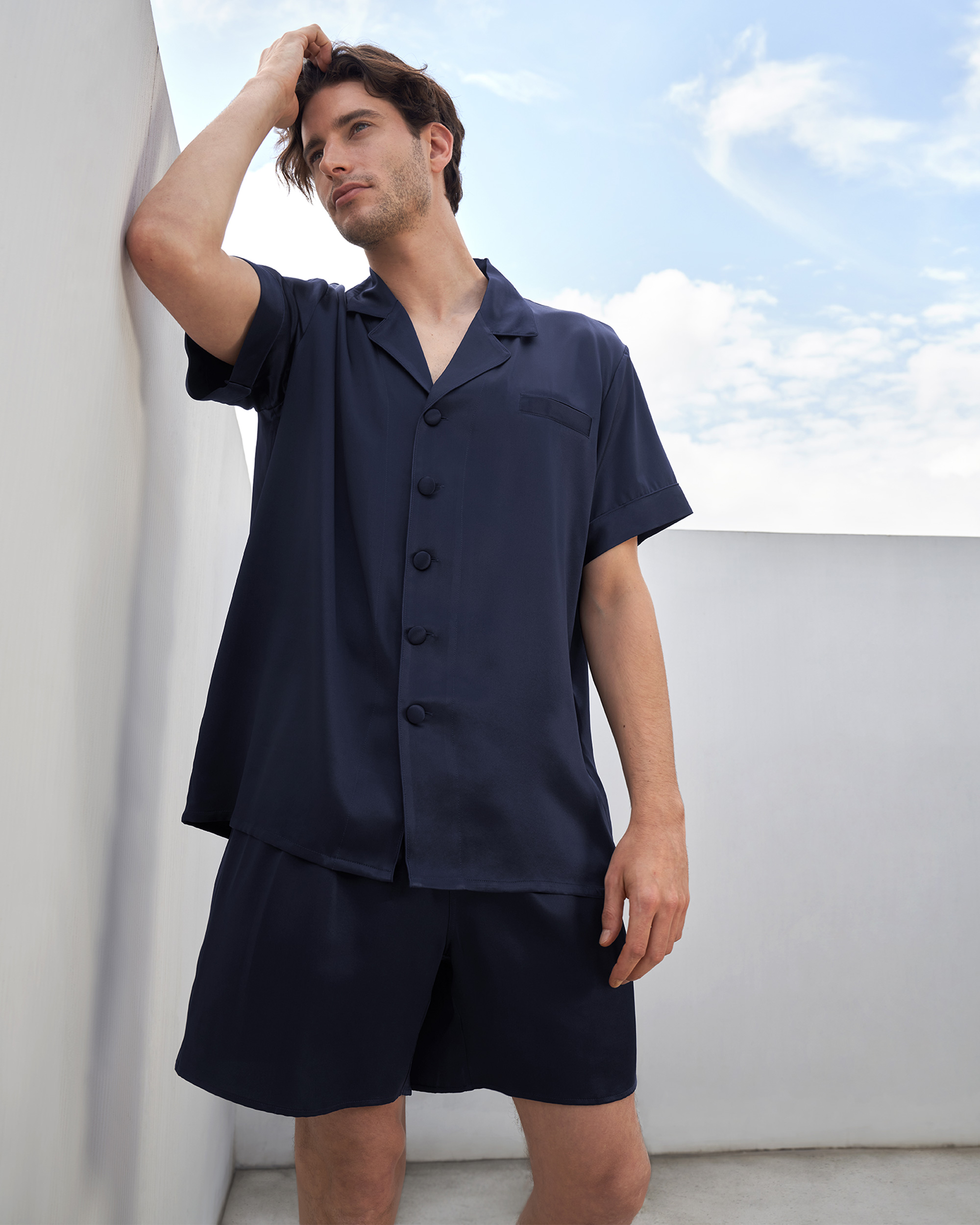 Short Mens Silk Pajamas Matching Loungewear Sets