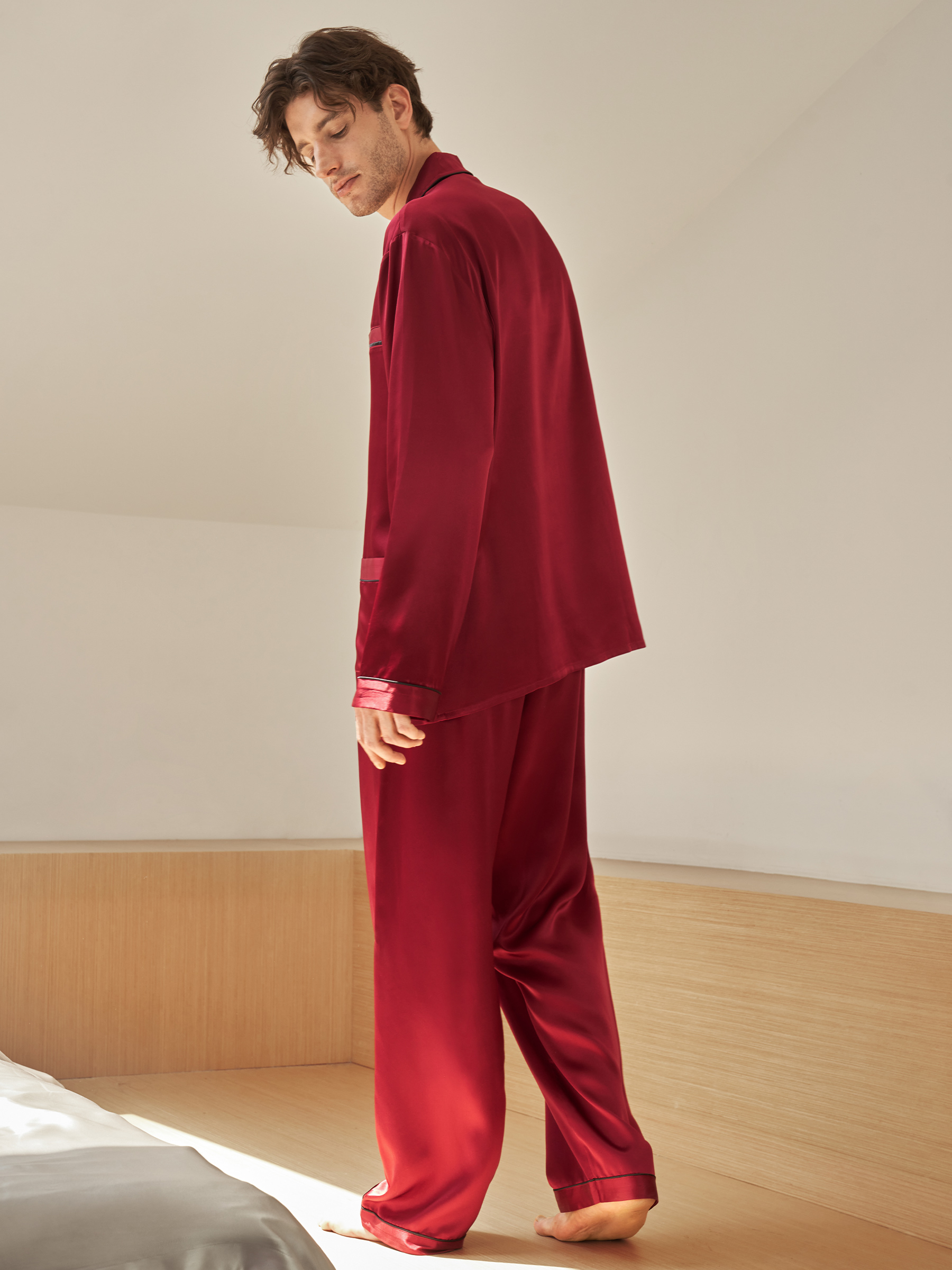 Mens red silk online pajamas