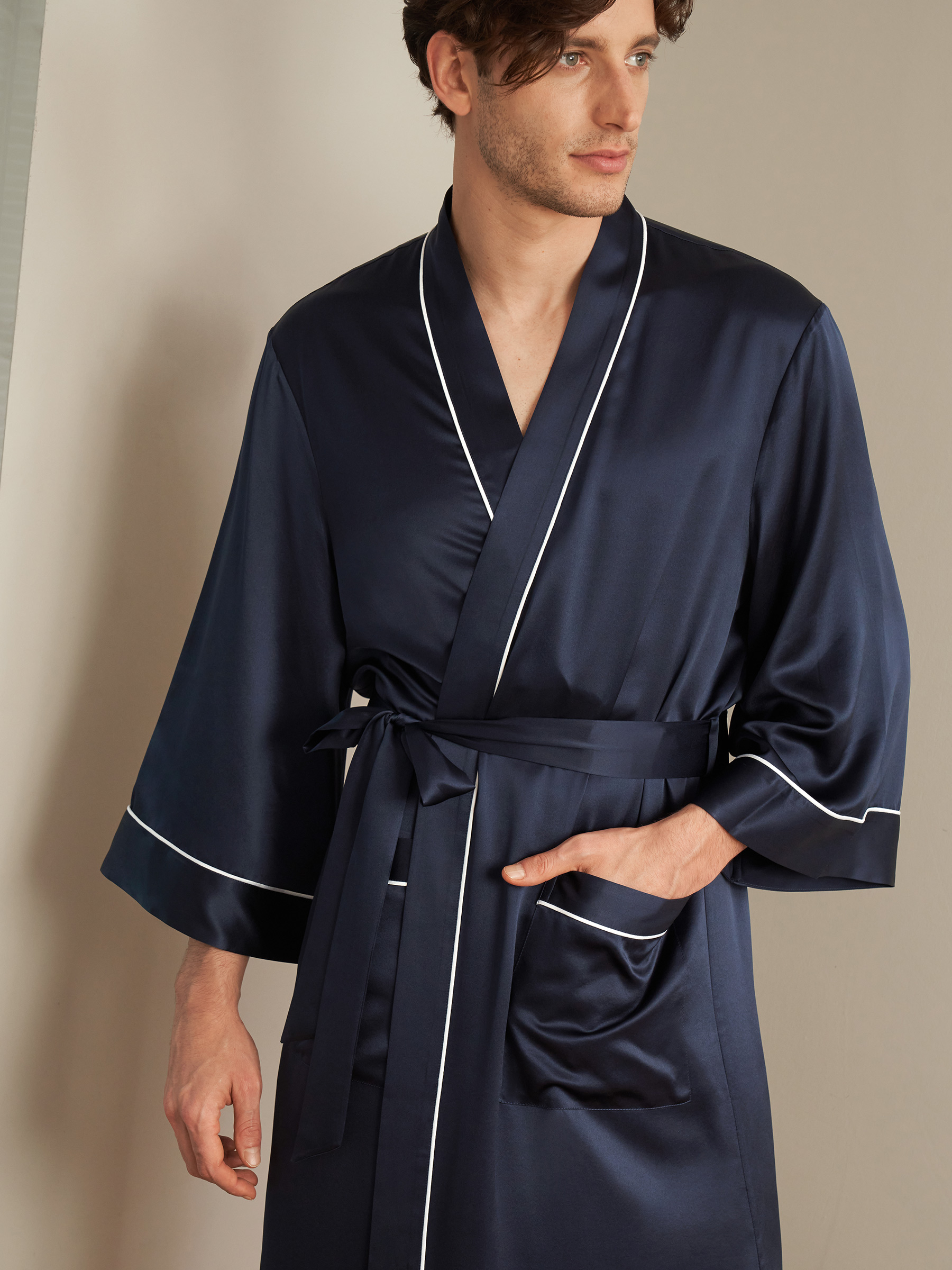 Mens silk kimono dressing hot sale gown