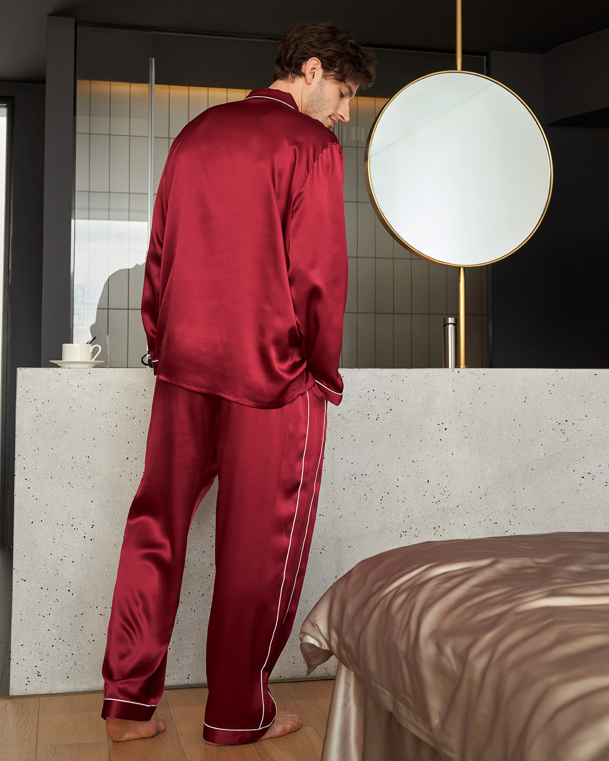 Red satin pajamas online mens