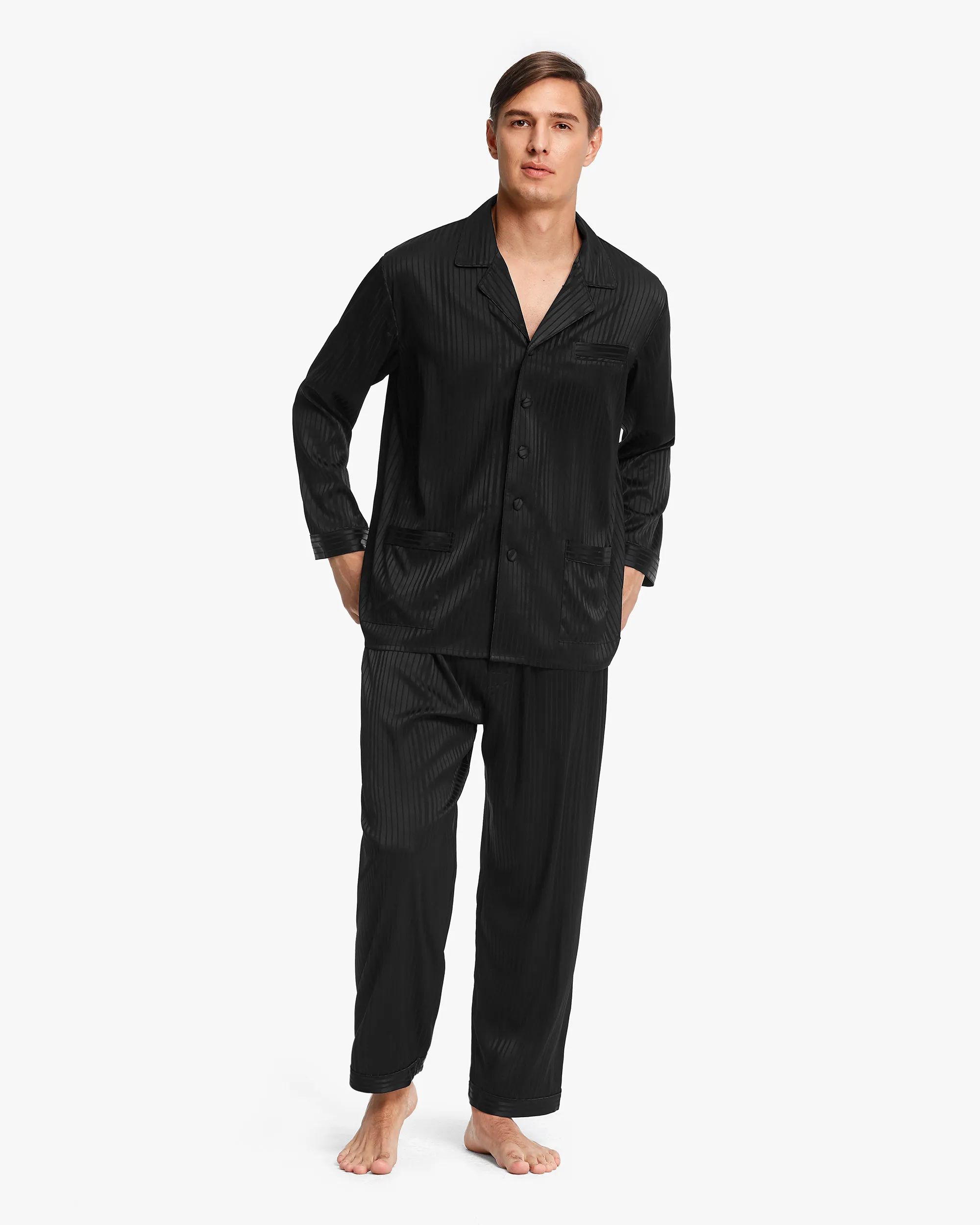 Black silk pjs online mens