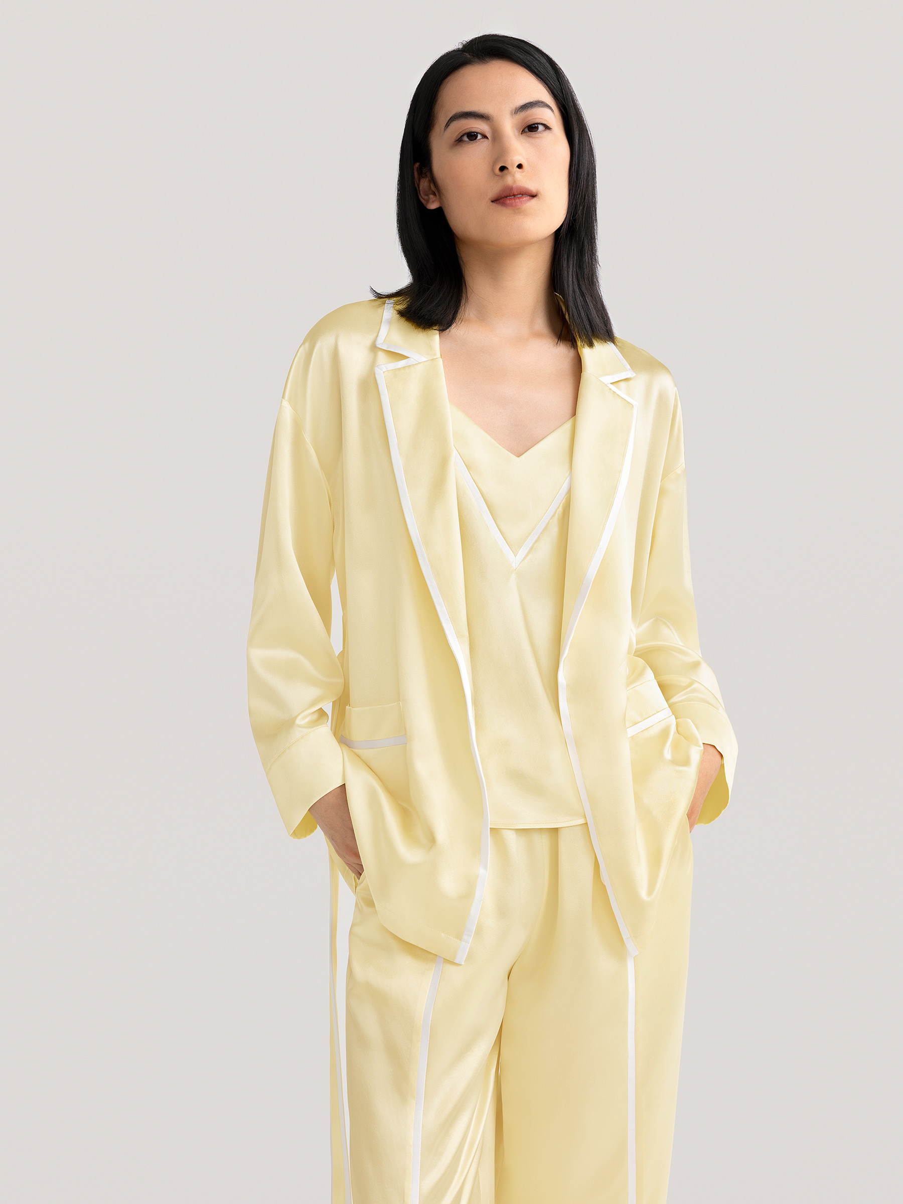 Gold Cocoon Lapel Collar Silk Robe