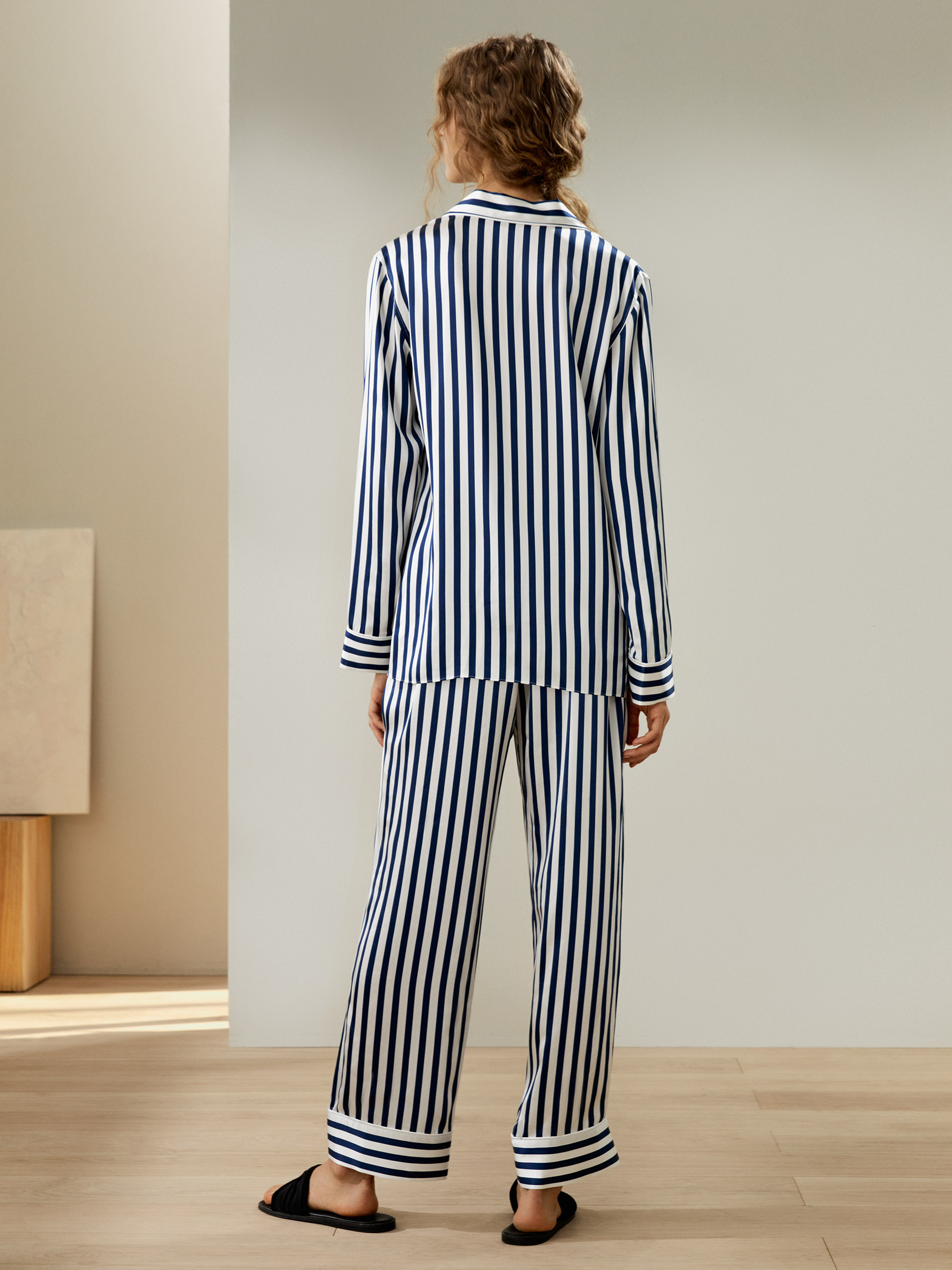 Blue and white striped pajama online set