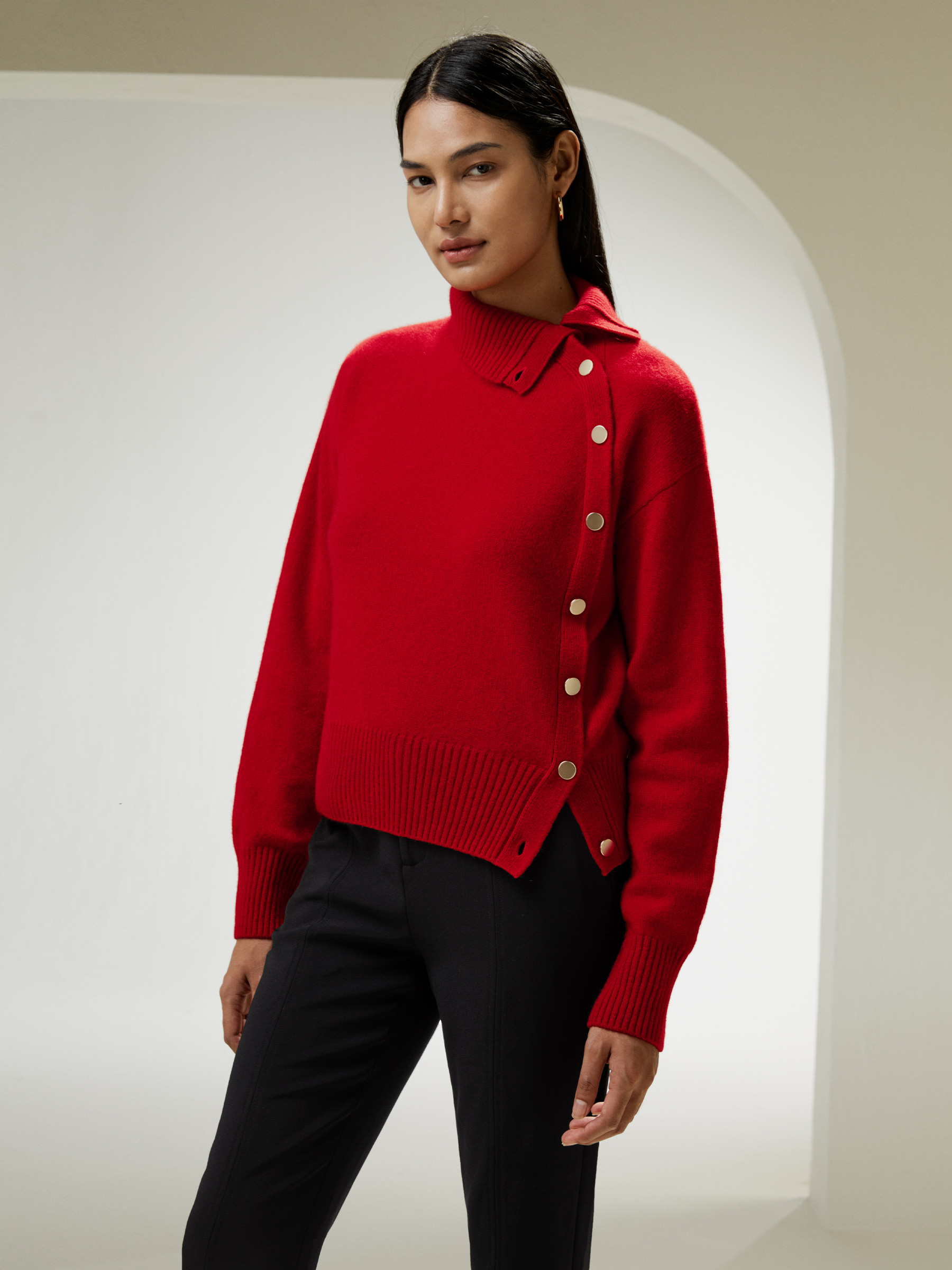 Cashmere Sweater With Row of Side Buttons