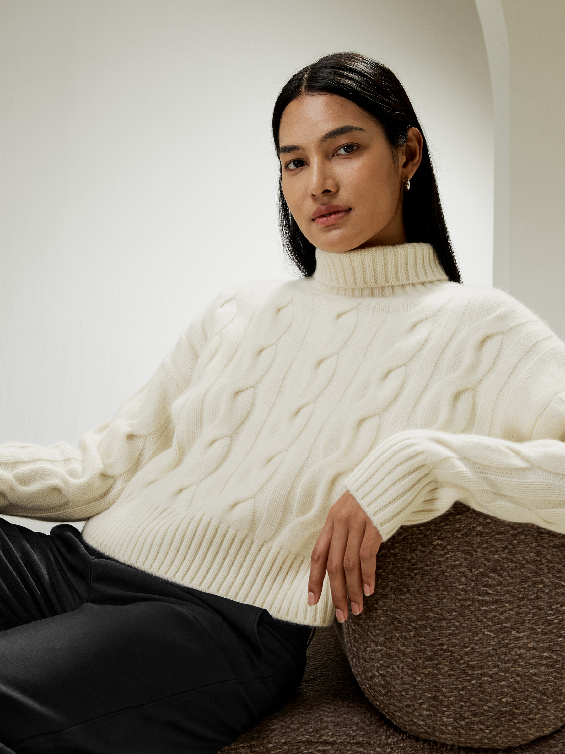 Cable Knit Cashmere Turtleneck Sweater