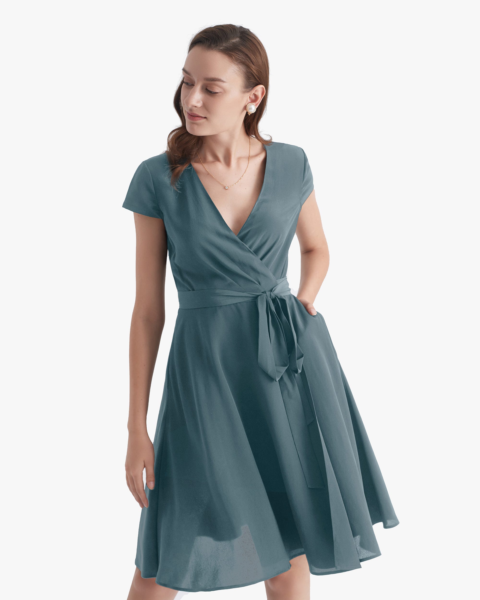 Blue silk clearance wrap dress