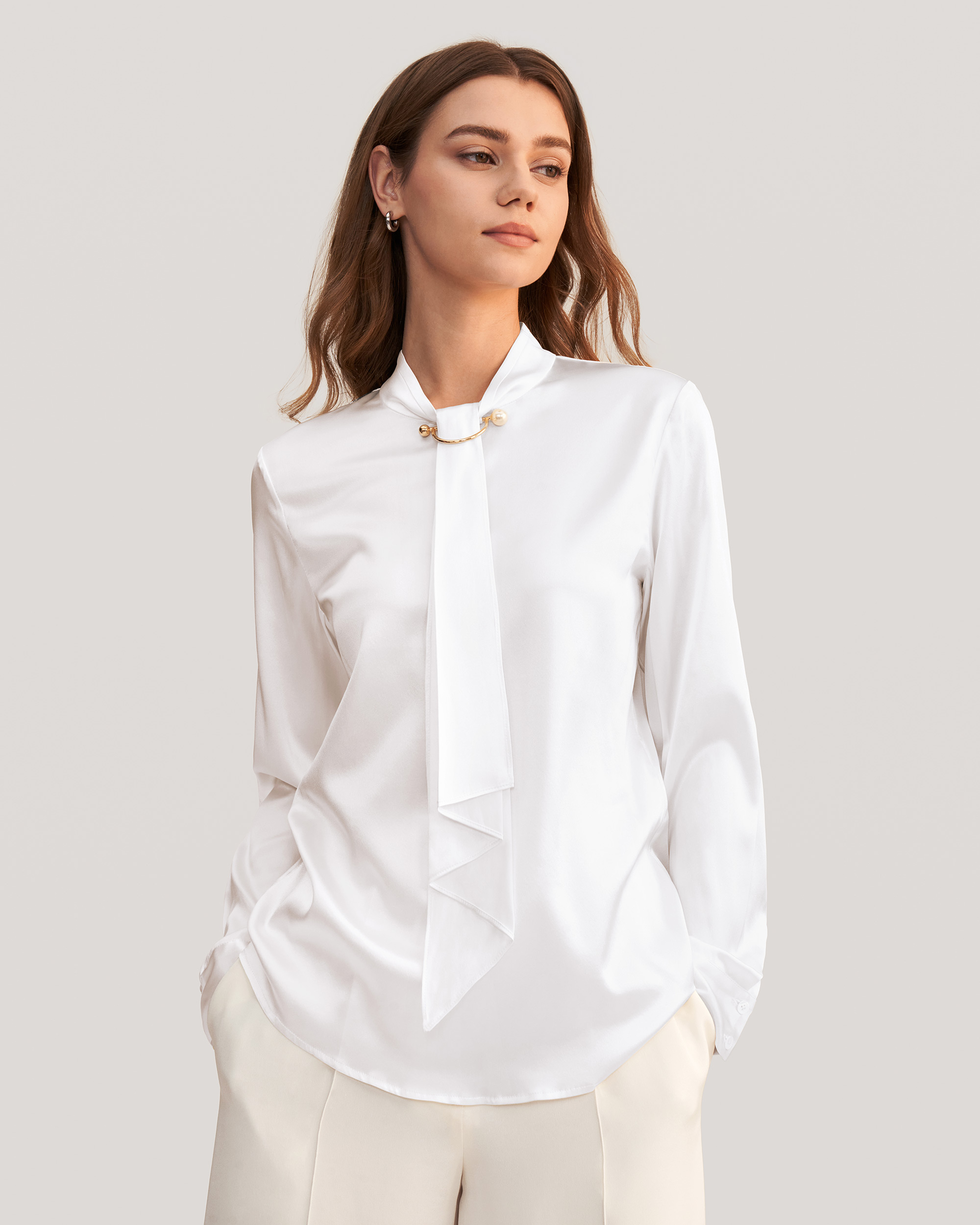 Feminine Stand Collar Blouse White XS