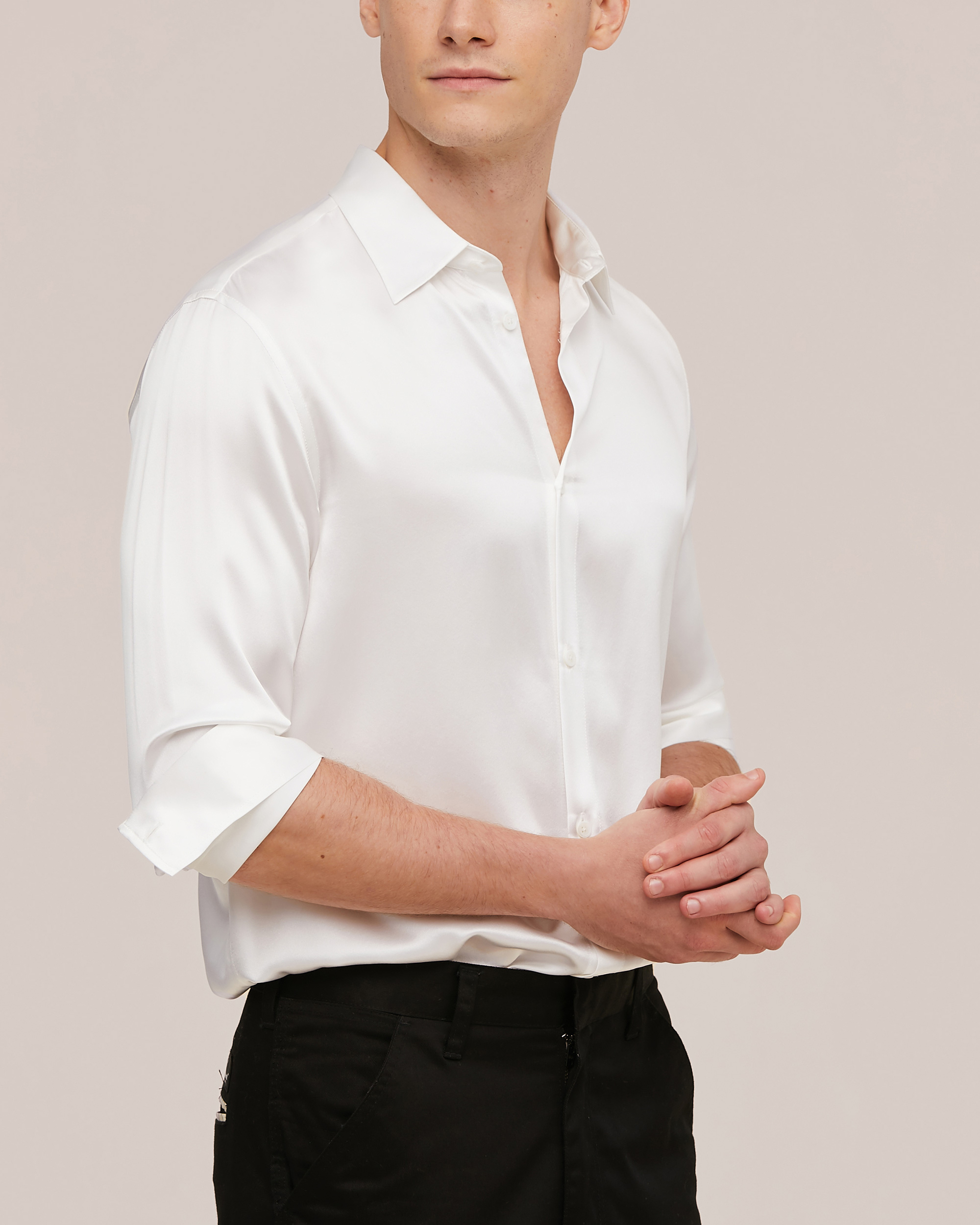 White silk sales shirt mens