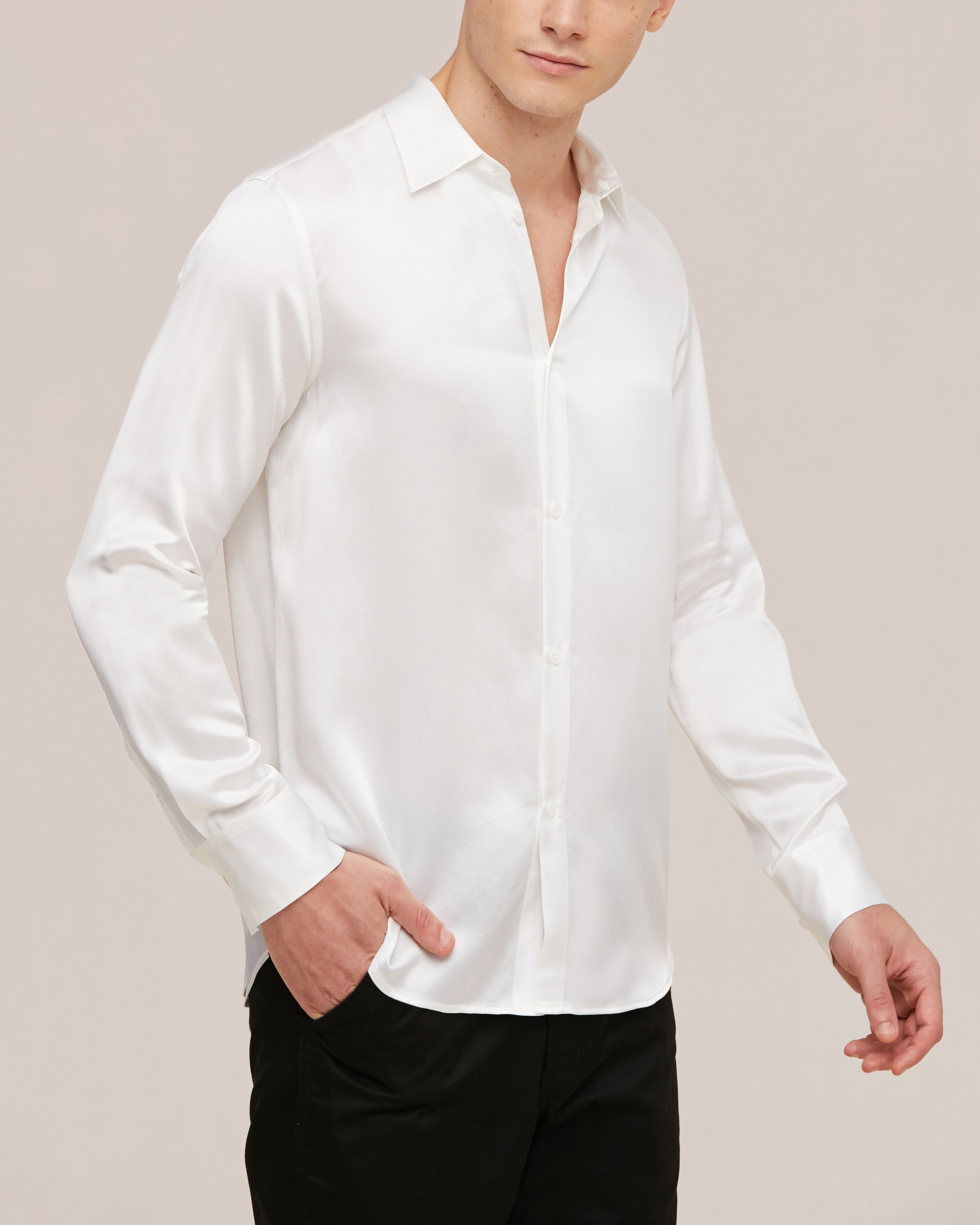 22MM Mulberry Silk Basic Mens Shirt White XL