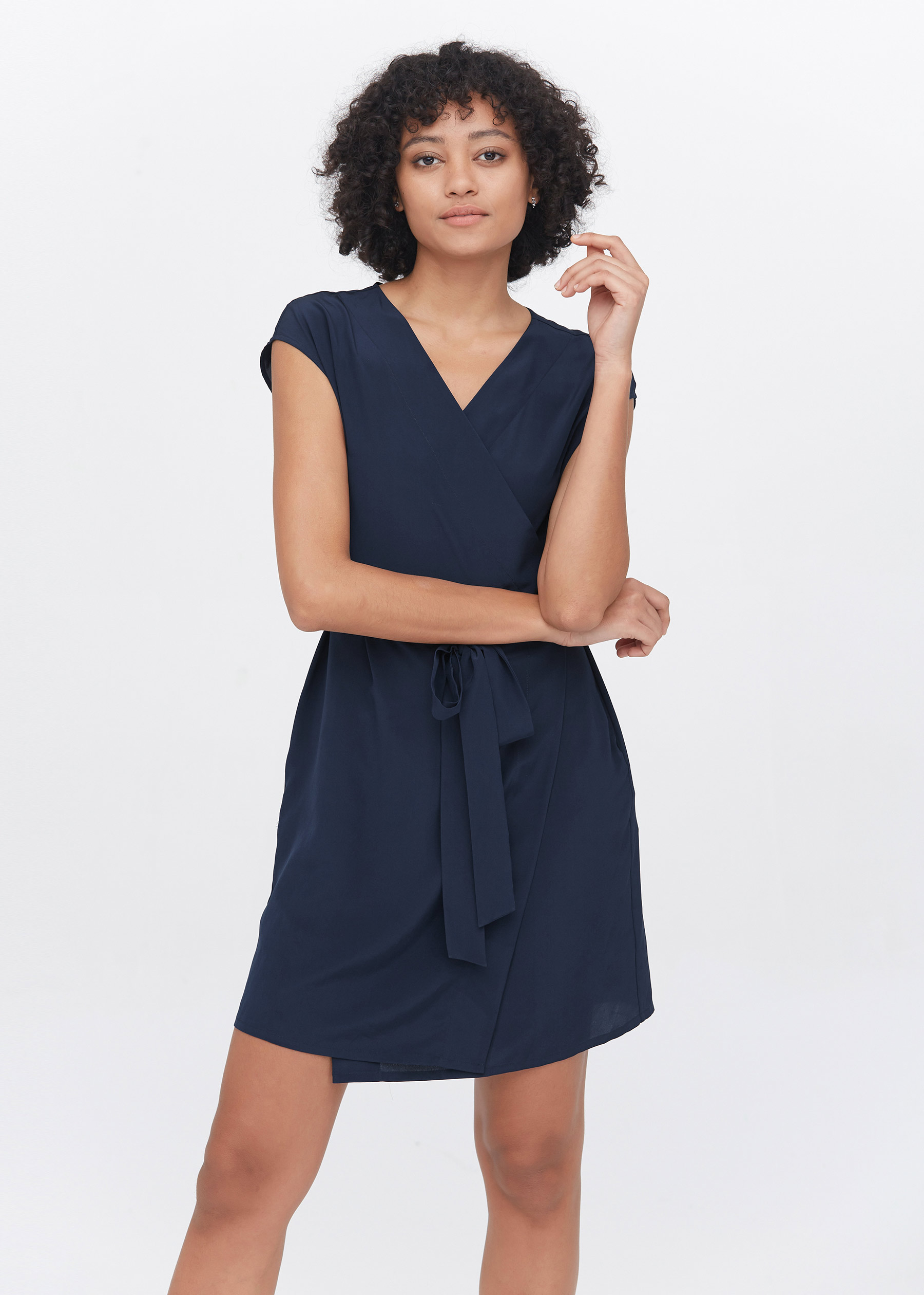 Navy silk wrap sales dress